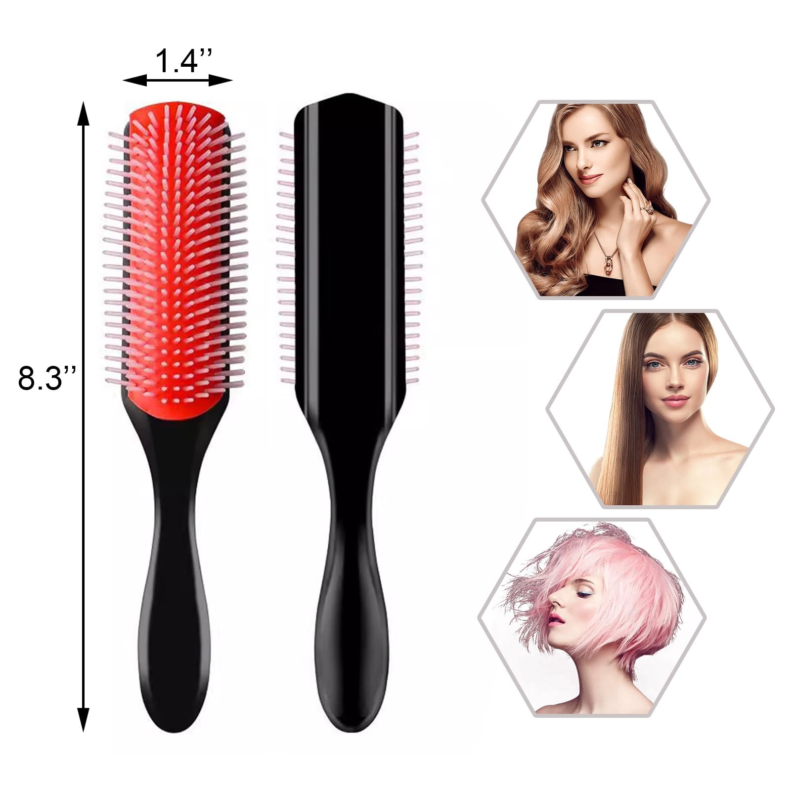 White Smoke Quacc 9-Rows Cushion Nylon Bristle Hair Brush Women Men Curly Wet or Dry Hair Classic Detangling Brushes for Separating Shaping Defining Curls Blow-Drying Styling Detangling