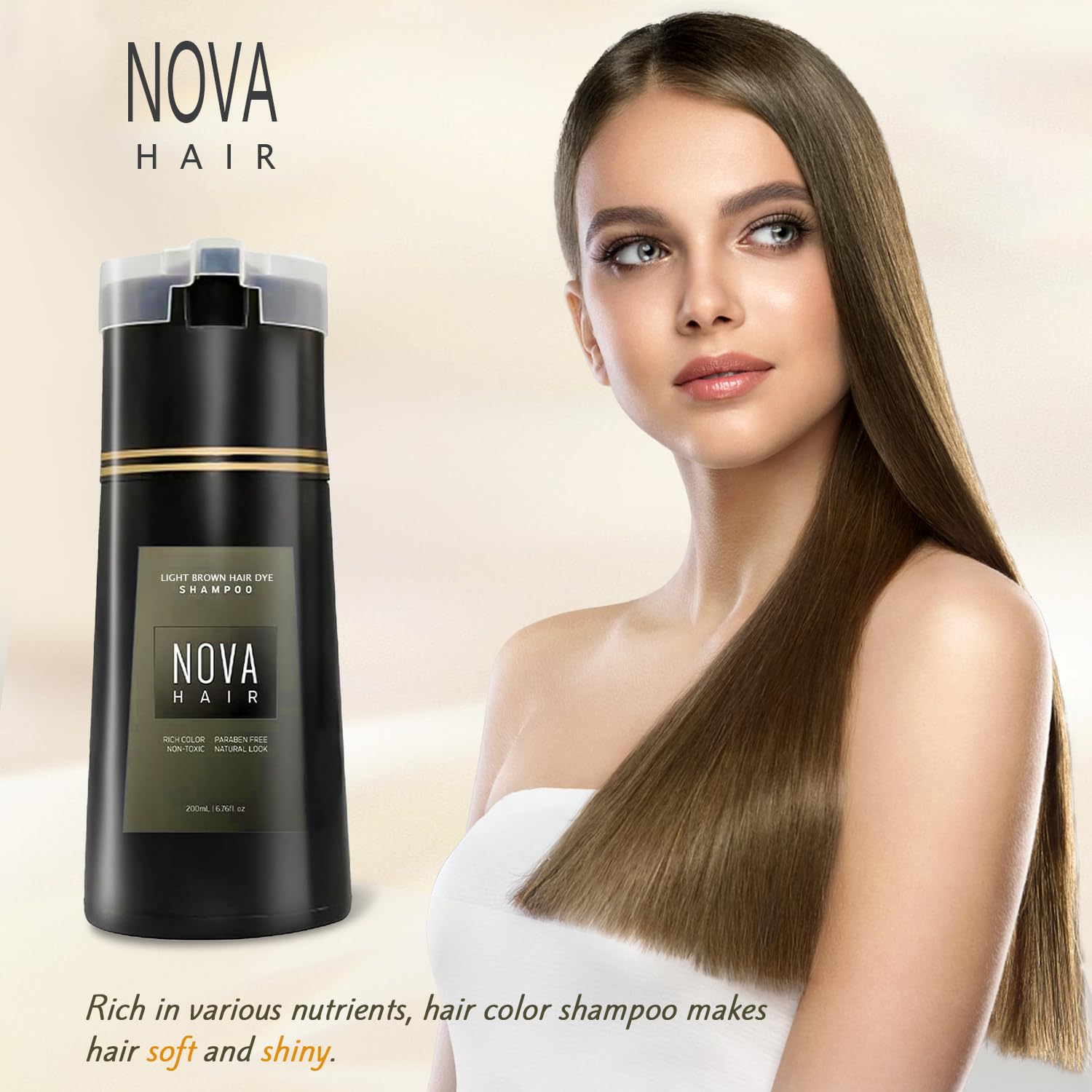 Antique White Nova Hair Dye Shampoo,Nova Hair Instant,Nova Hair Dye Shampoo 3 in 1, for Men & Women. (200ml Medium Brown)