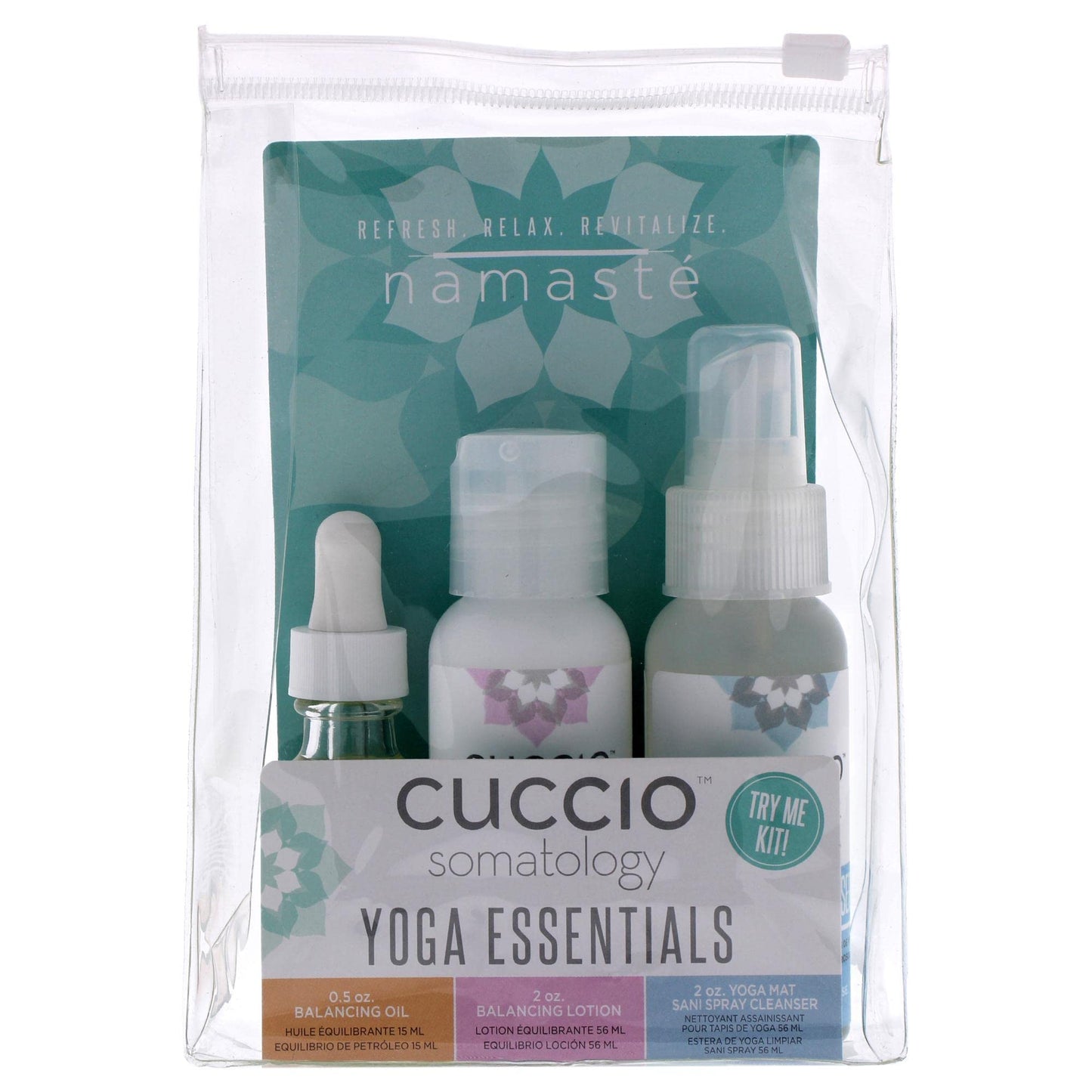 White Smoke cuccio SOMATOLOGY Yoga Essentials Kit - All-In-One Calming, Hydrating, Cleansing Ritual - Energizing Bergamot Orange Oil - Balancing Chamomile Lotion - Yoga Mat Sani Spray Cleanser - 3 Pieces,16 Ounce