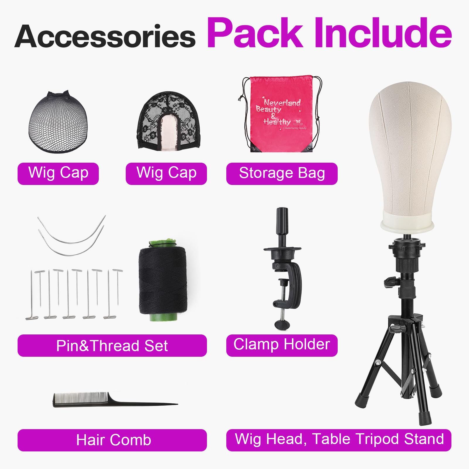 White Smoke Wig Stand - Wig Stand with Head Canvas Wig Head Mannequin Head for Heavy Wigs, Wig Head Stand Manikin Head Wig Head for Wigs Making Display Styling(Wig not included), Wig Stand Tripod Height Adjustable