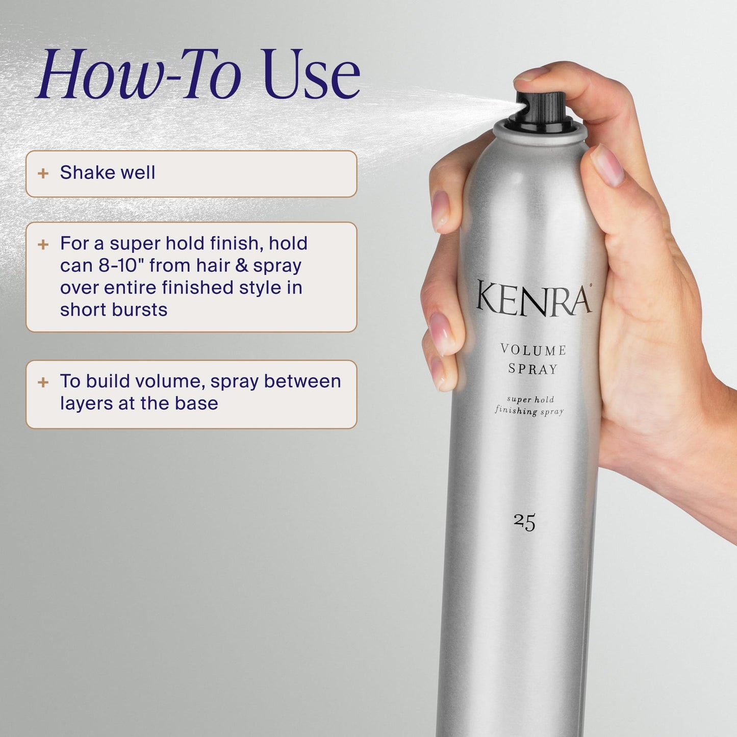 Light Gray Kenra Professional Volume Spray 25 80% | Super Hold Finishing & Styling Hairspray | Flake-free & Fast-drying | Wind & Humidity Resistance | All Hair Types | 10 oz
