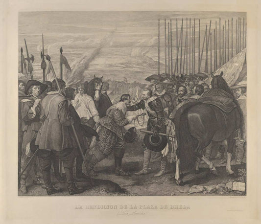 Dark Gray Historic Pictoric Art Print : Bartolomé Maura - The Surrender at Breda or 'Las Lanzas' (The Lances), After Velázquez : Vintage Wall Décor : 14in x 11in