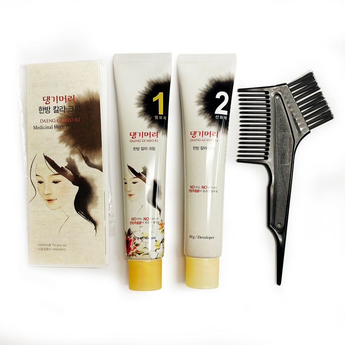 White Smoke Daeng Gi Meo Ri Korean Herbal Hair Dye Color Cream, Medium Brown, 5 Oz