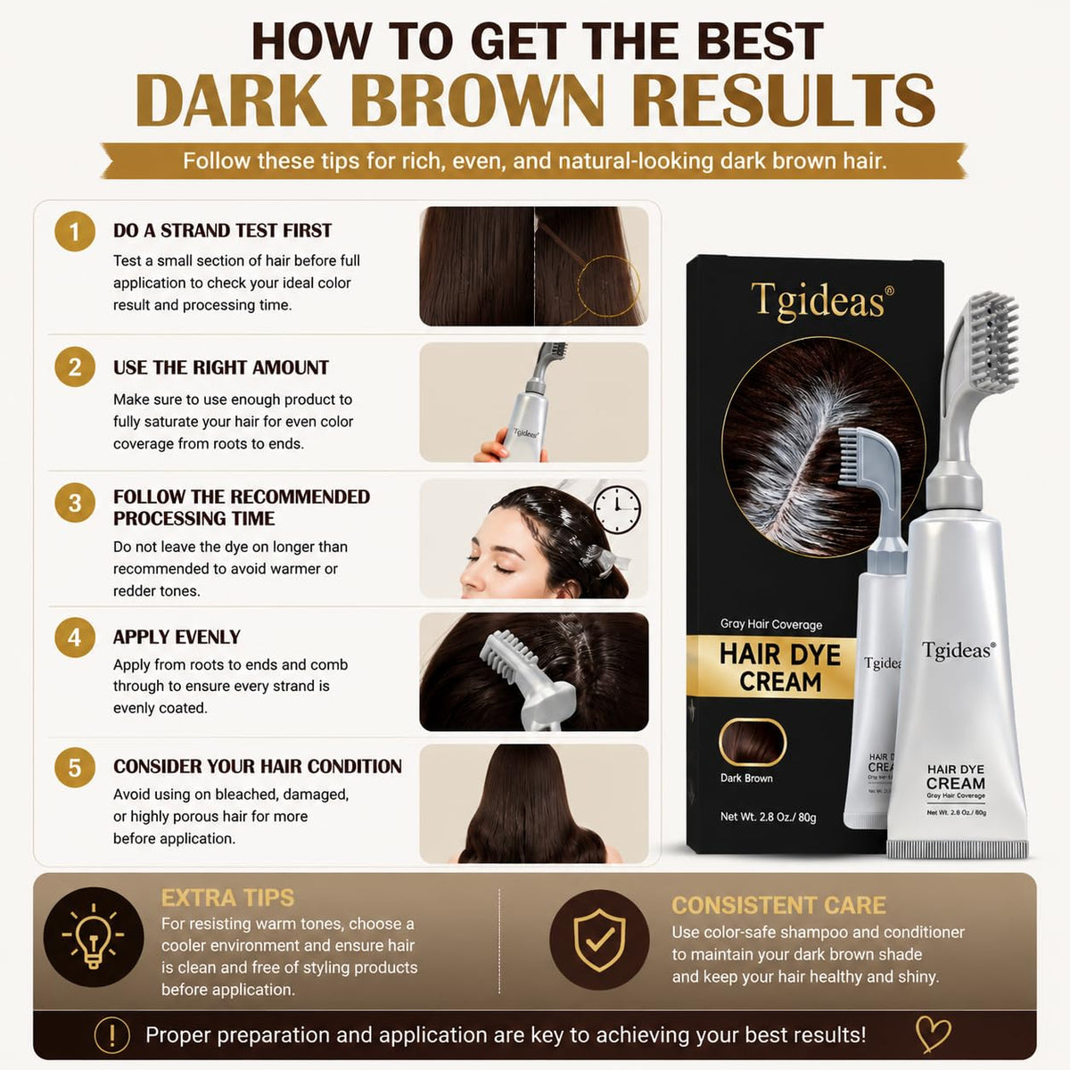 White Smoke Tgideas Hair Dye Comb Root Touch Up, Ammonia Free Gray Coverage, Dark Brown