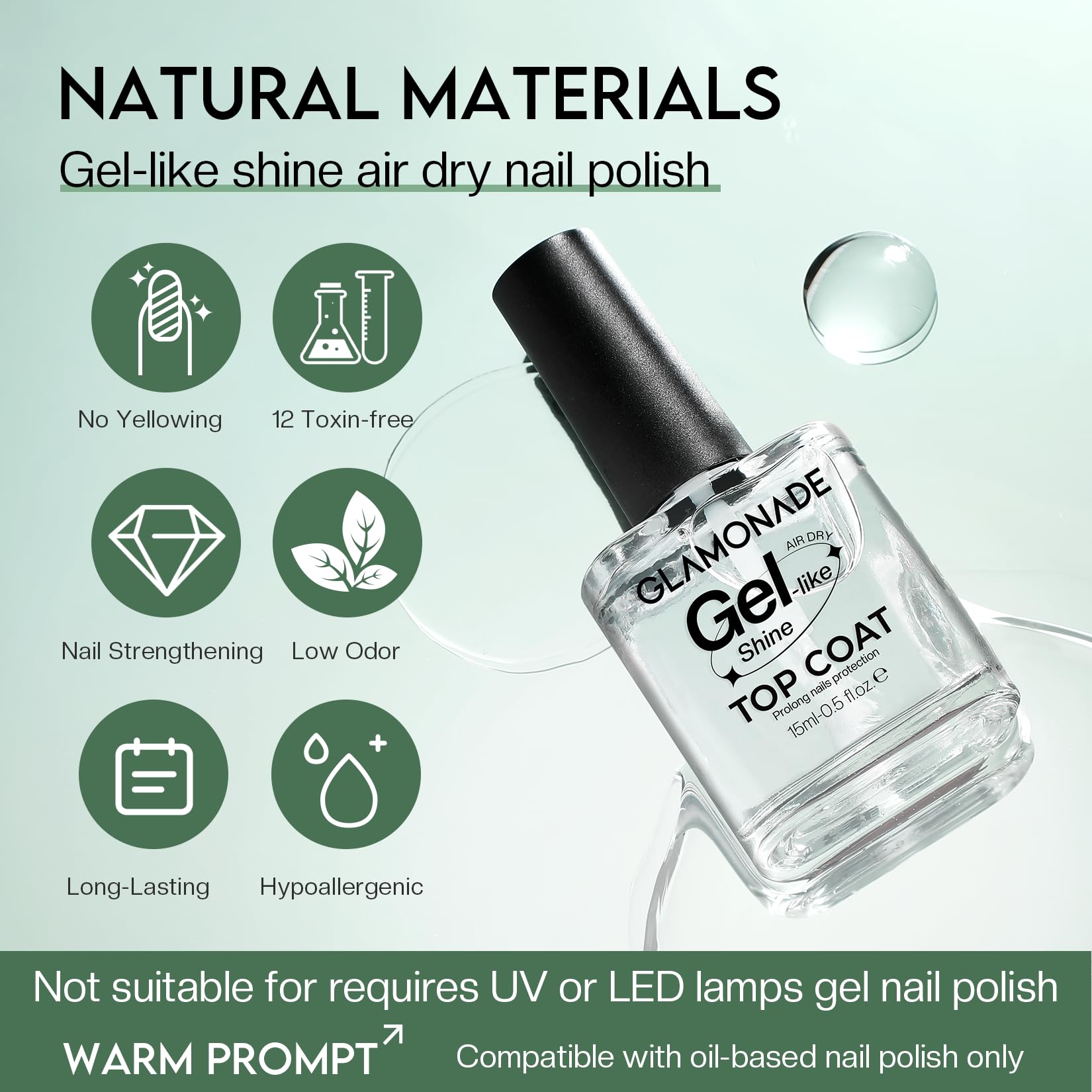Alice Blue Glamonade Top Coat Nail Polish Clear: Quick Dry Nail Polish No Chip High Shine Long Lasting Glossy Fast Air Dry Top Coat for Nail Art Manicure Salon Quality