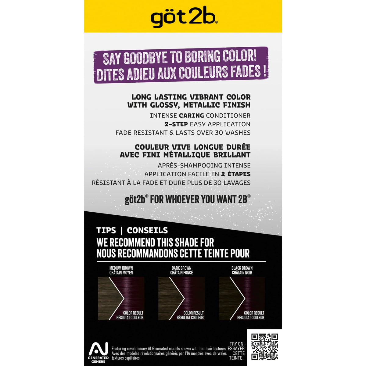 Black got2b Metallics Permanent Hair Color, M49 Smoky Violet, 1 Count