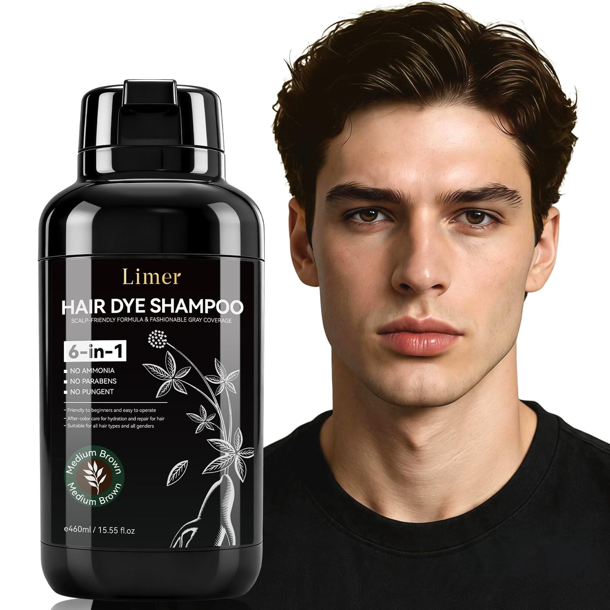 White Smoke Limer Medium Brown Hair Dye Shampoo, 3 in 1 Color Shampoo for Women & Men