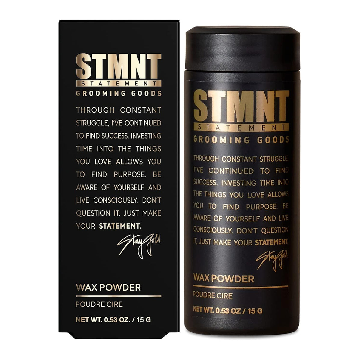 Black STMNT Grooming Goods Wax Powder, 0.53 oz | Semi-Matte Finish | Added Grip and Volume | Medium Control | Easy To Wash Out | Fuller Feeling Hair