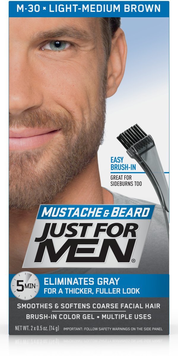 Lavender Just For Men Mustache & Beard, Beard Coloring for Gray Hair with Brush Included - Color: Light-Medium Brown, M-30