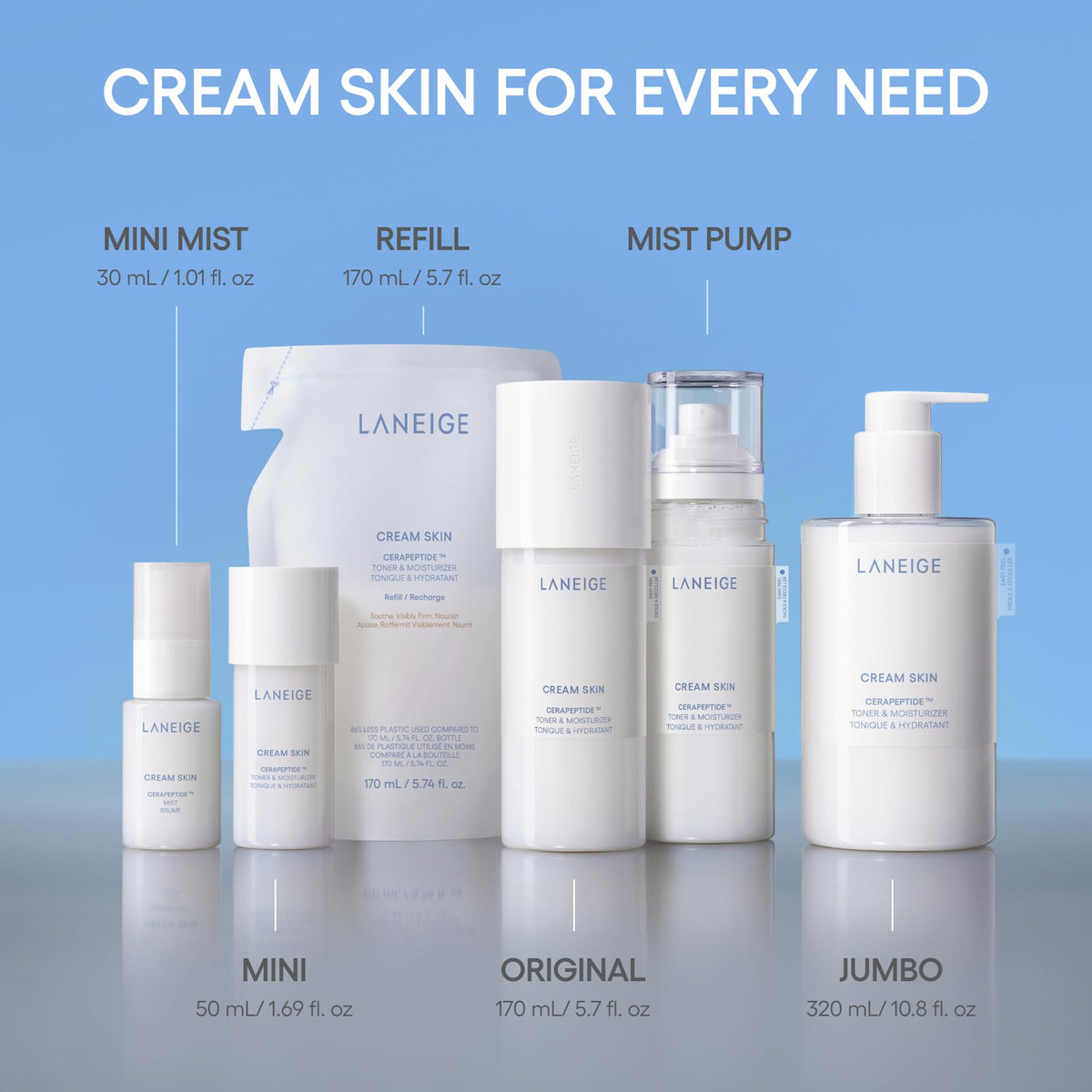 Cornflower Blue LANEIGE Cream Skin Face Hydrating Milky Toner | Korean Toner & Moisturizer