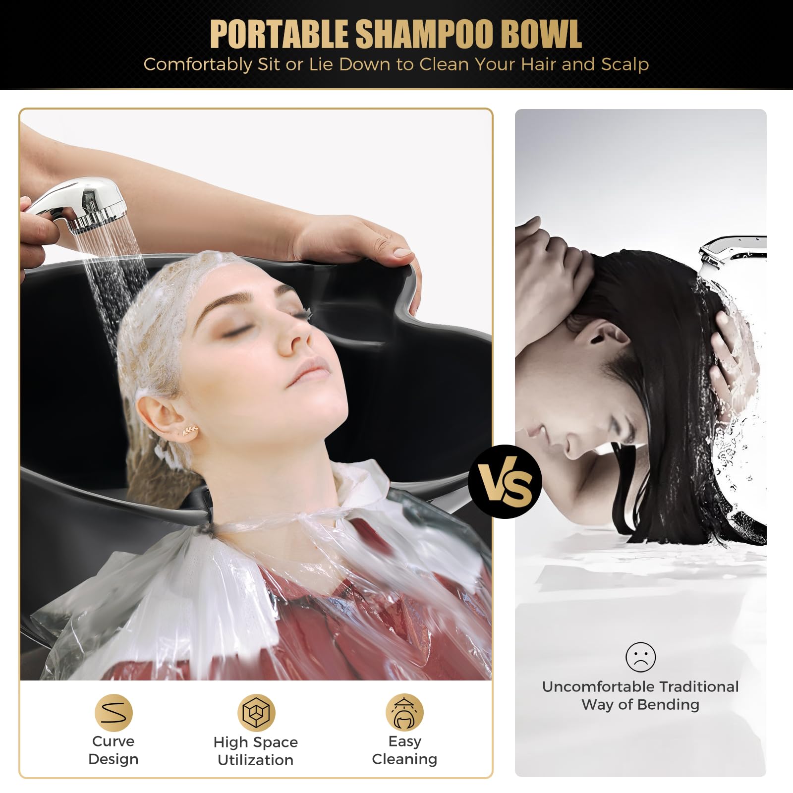White Smoke Portable Shampoo Bowl with 2 Buckets, 3.4-4.6FT Adjustable Height Double Bucket, Rolling Portable Shampoo Sink with Wheels for Barbershop Salon Home Spa Barber Shop Beauty Salon Elderly
