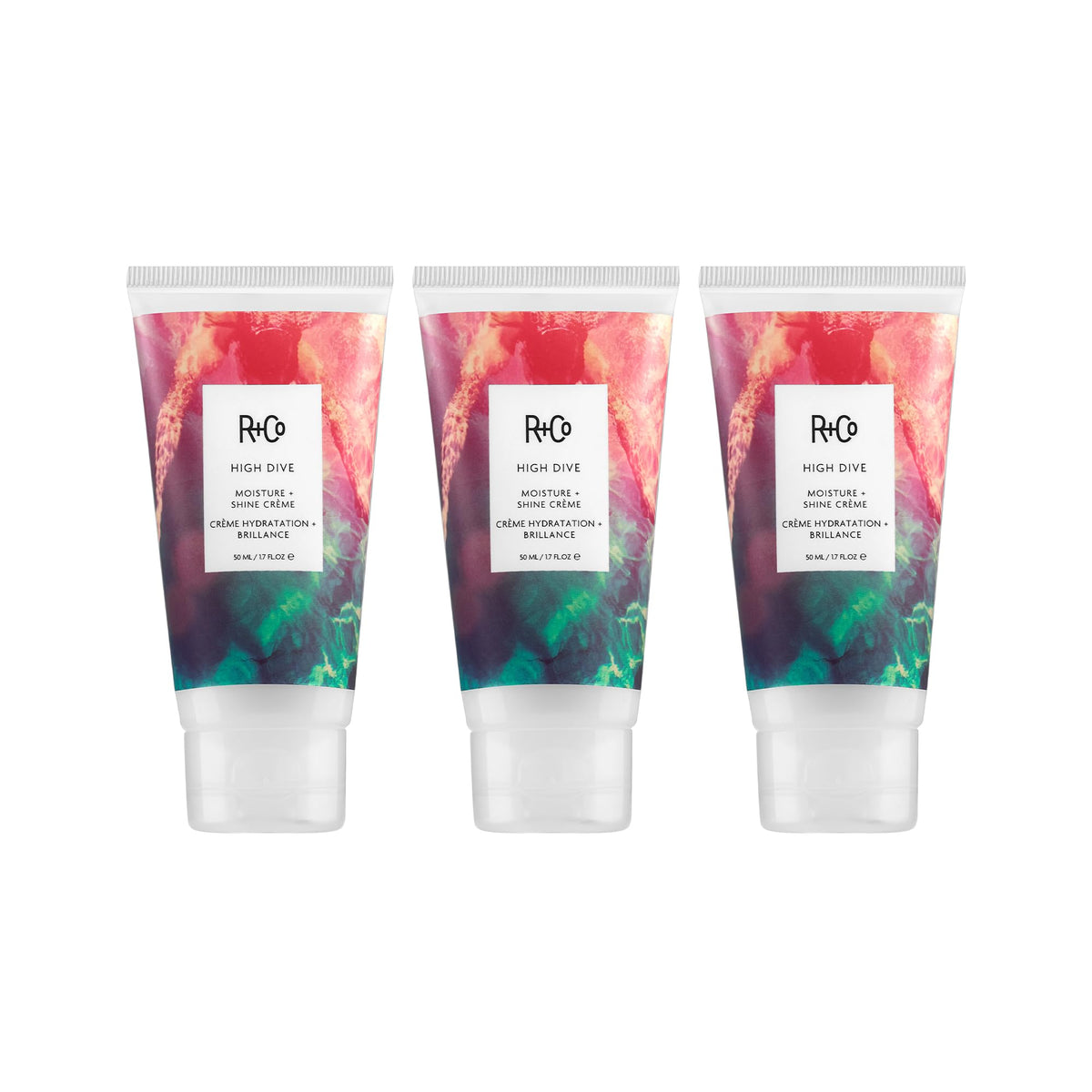 White Smoke R+Co HIGH DIVE Moisture + Shine Crème Travel – 3 Pack, Hydrating & Glossy Hair Cream, Adds Softness & Manageability, All Hair Types