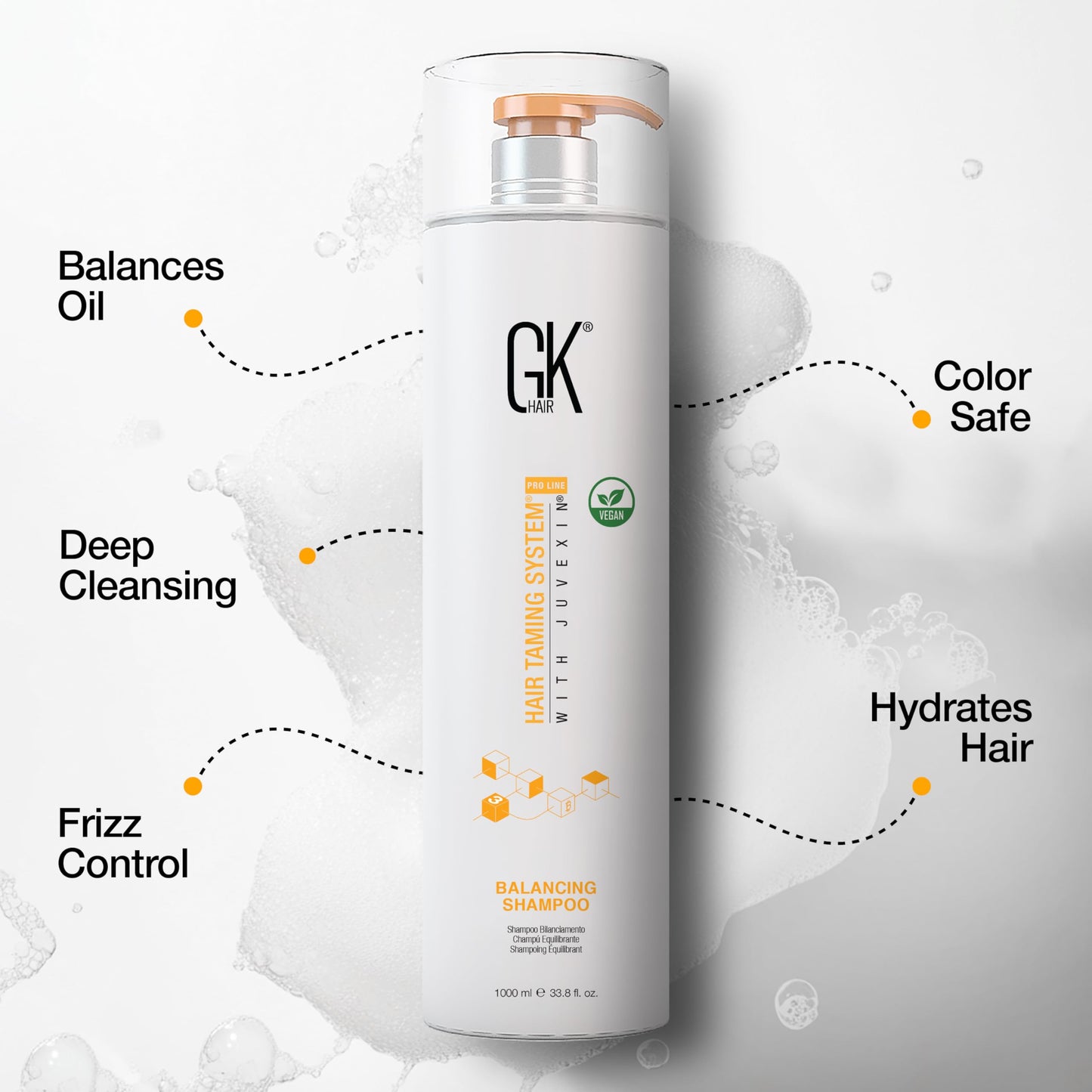 White Smoke GK HAIR Balancing Shampoo Repairs Dry Damage For Oily Flaky Itchy Scalp Thinning Removes Impurities Deep Cleansing Natural Moisture Keratin Treatment Sulfate Parabem Free All Hair Types - 33.8 Ounce