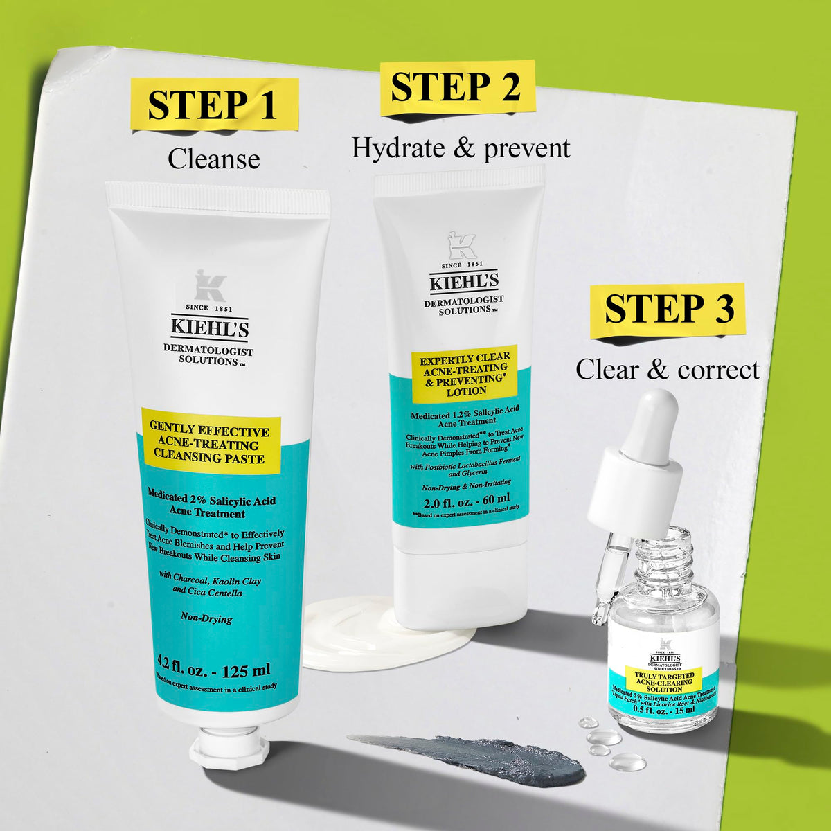 Light Gray Kiehl's - Acne Skincare Routine Gift Set - Clears Acne - 3pk