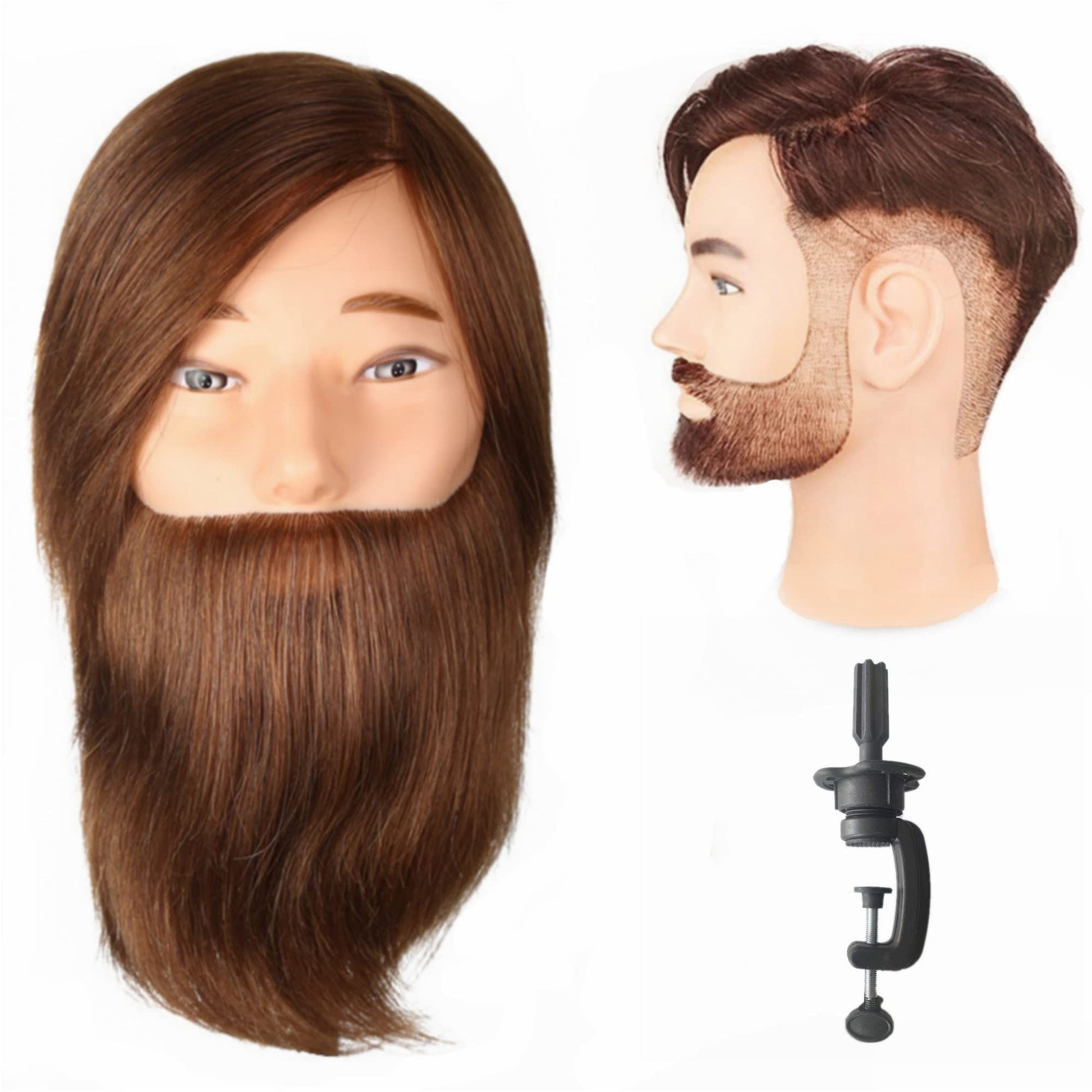 White Smoke Romance Queen Male Mannequin Head With Hair Human Hair Manikin For Men Cosmetology 8inch Straight Beard Manikin Head With Human Hair with Stand Practice Cutting Styling (8inch)