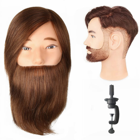 White Smoke Romance Queen Male Mannequin Head With Hair Human Hair Manikin For Men Cosmetology 8inch Straight Beard Manikin Head With Human Hair with Stand Practice Cutting Styling (8inch)