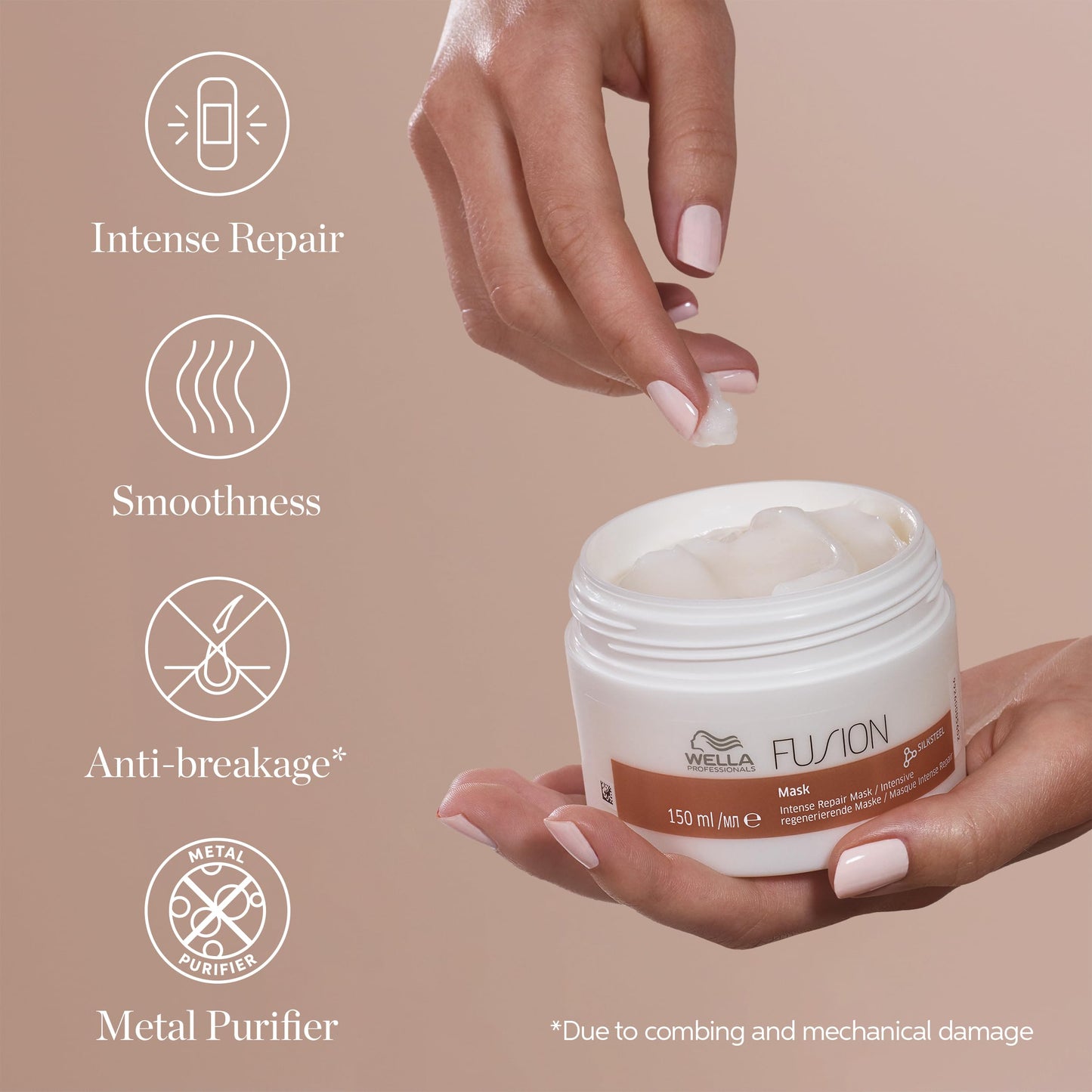 Rosy Brown Wella Professionals Fusion Intense Repair Mask for Damaged Hair | Repairs, Strengthens & Protects Against Breakage for Smooth, Silky Hair | 5.07 Fl Oz