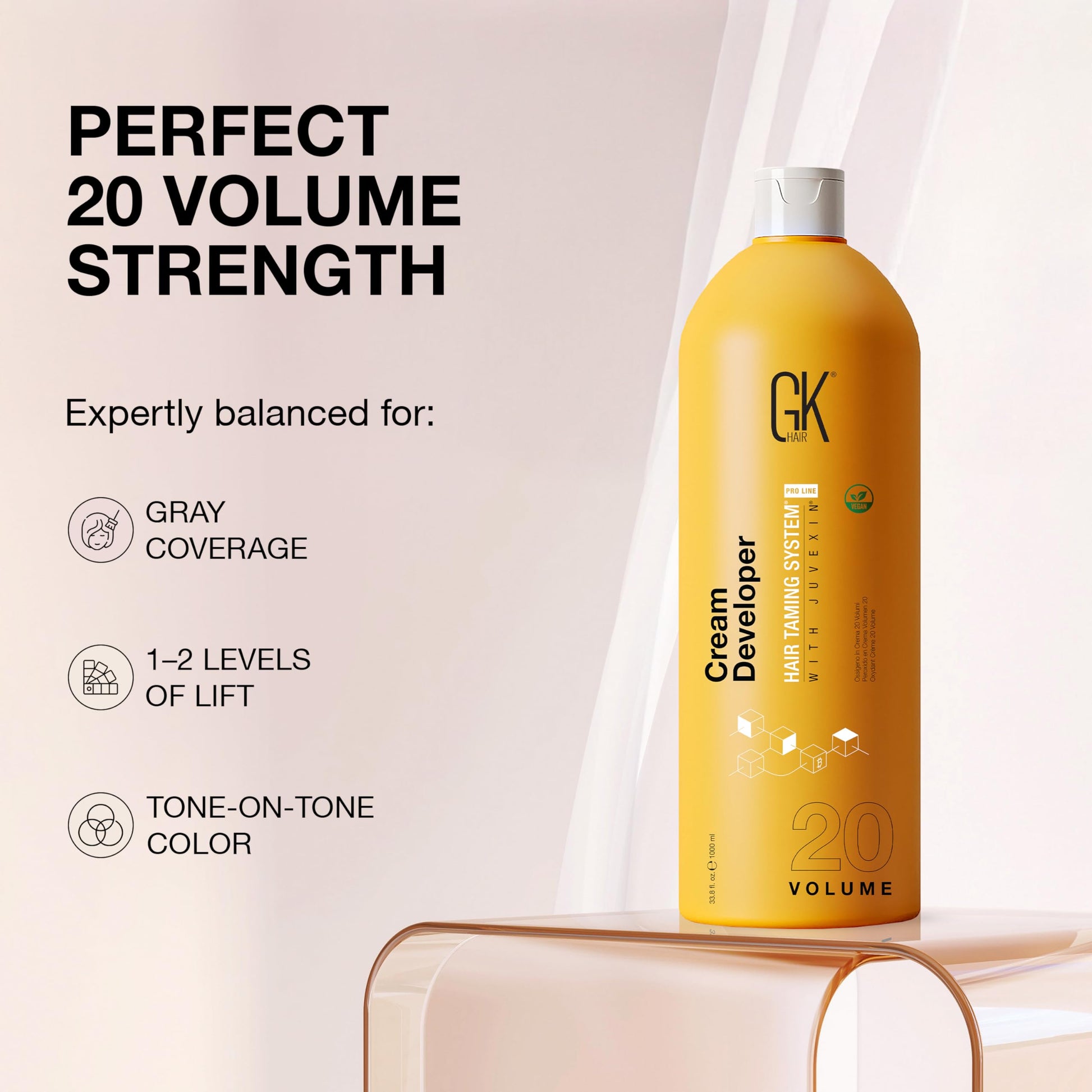 Light Gray GK HAIR Vegan Professional Hair Creme 20 Volume Developer 33.8 Fl Oz for Hair Coloring Bleach - High-Performance Long Lasting Semi-Permanent Hair Color Toner Dye
