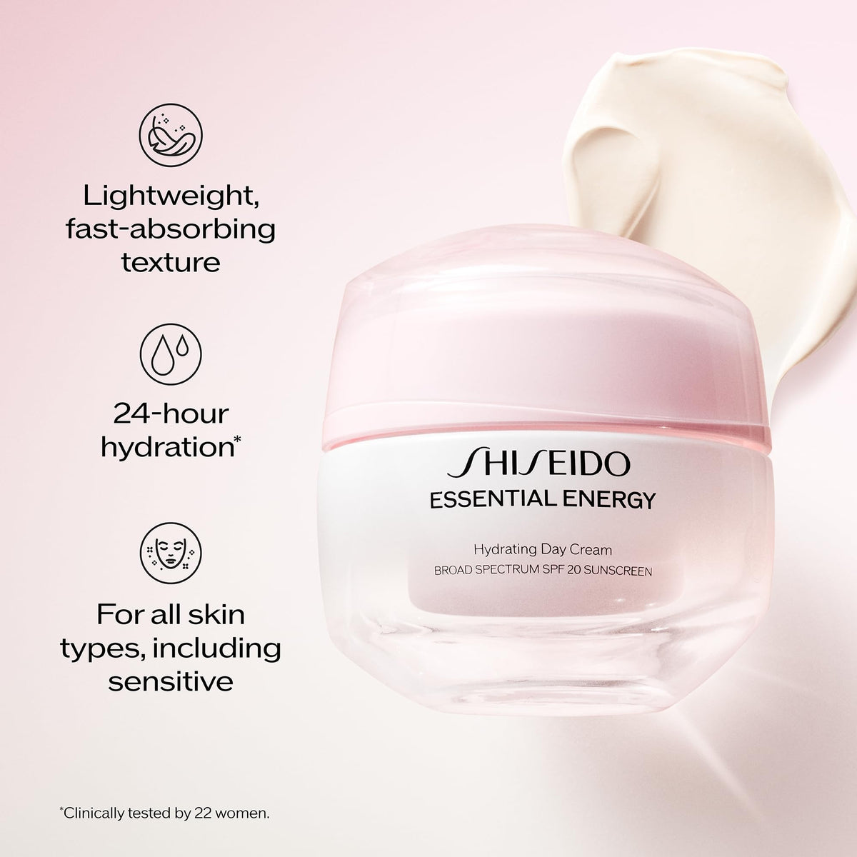 Misty Rose Shiseido Essential Energy Hydrating Day Cream Broad Spectrum SPF 20 - 50 mL - Visibly Reduces the Look of Pores & Fine Lines - With Hyaluronic Acid - 24-Hour Hydration - All Skin Types