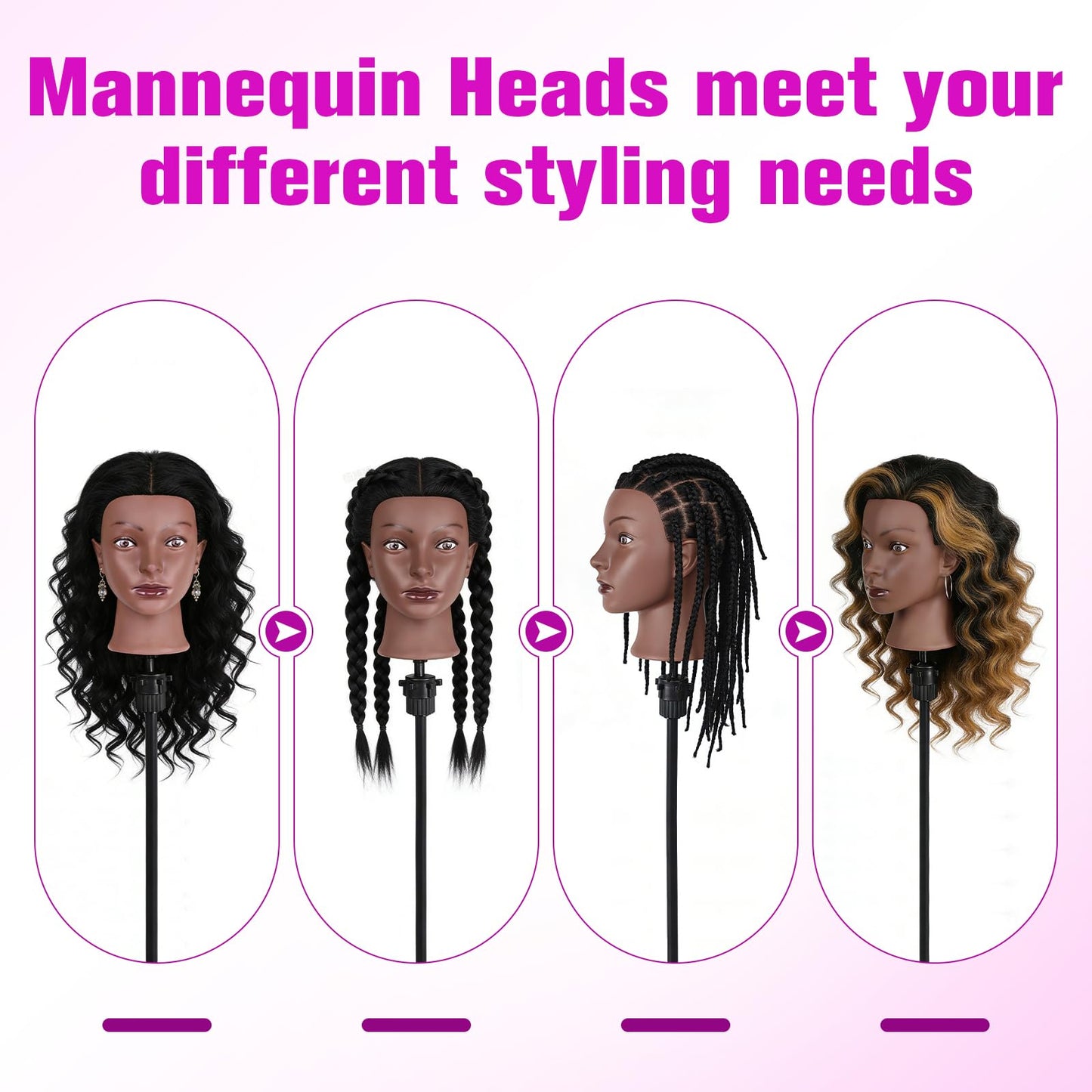 White Smoke 100% Real Hair Mannequin Head,22''Human Hair Mannequin Cosmetology Manikin Doll Head Hair Styling Hairdressing Practice Training Head with Clamp Holder and Tools（Black）