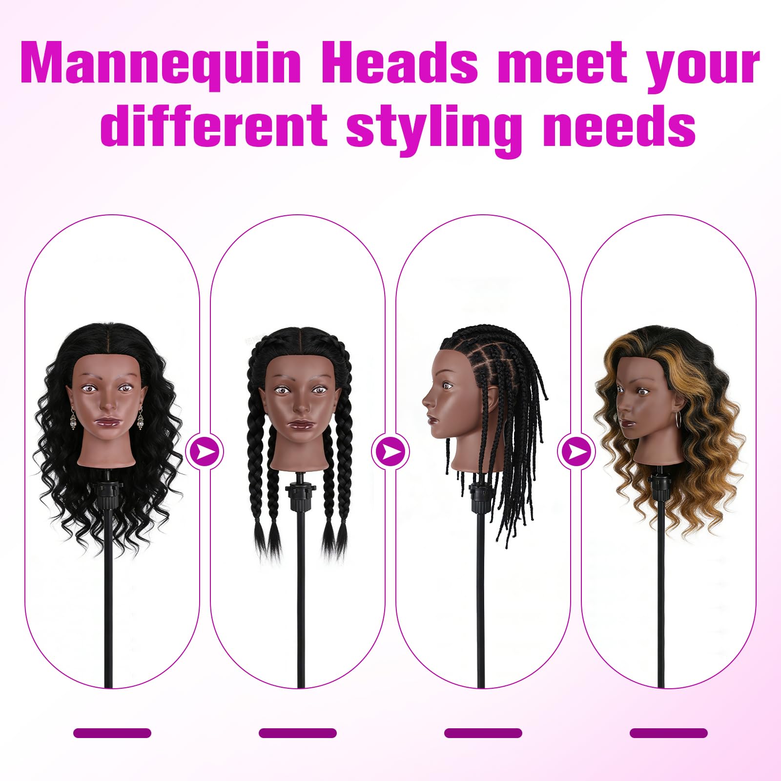 White Smoke 100% Real Hair Mannequin Head,22''Human Hair Mannequin Cosmetology Manikin Doll Head Hair Styling Hairdressing Practice Training Head with Clamp Holder and Tools（Black）