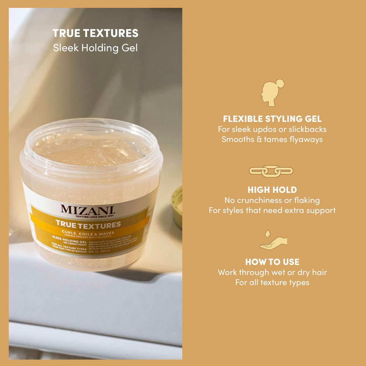 Sandy Brown Mizani True Textures Coil Stretch Cream - Soft Hold Curl Shaping Cream, Non-Drying For Curly & Coily Hair