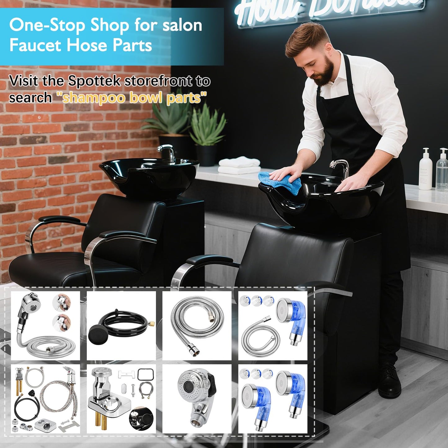 Black LukLoy Salon Shampoo Bowl Faucet, Salon Sink Faucet Replacement or Salon Sink Parts, Chrome