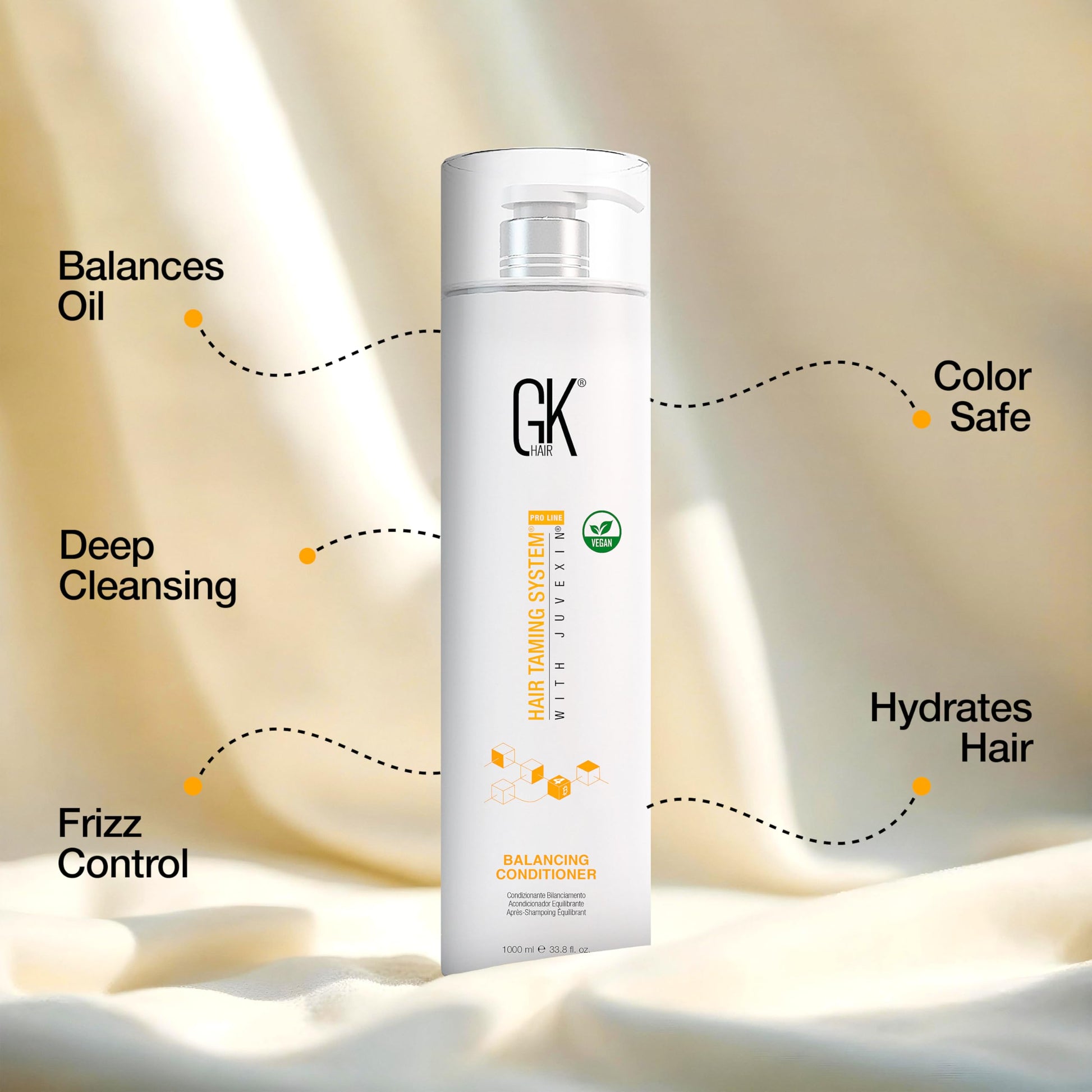 Tan GK HAIR Global Keratin Balancing Conditioner (33.8 Fl Oz/1000ml) For Oily & Color Treated Hair Daily Use After Shampoo Conditioning Deep Cleanser & Impurities Remover Restores pH Levels