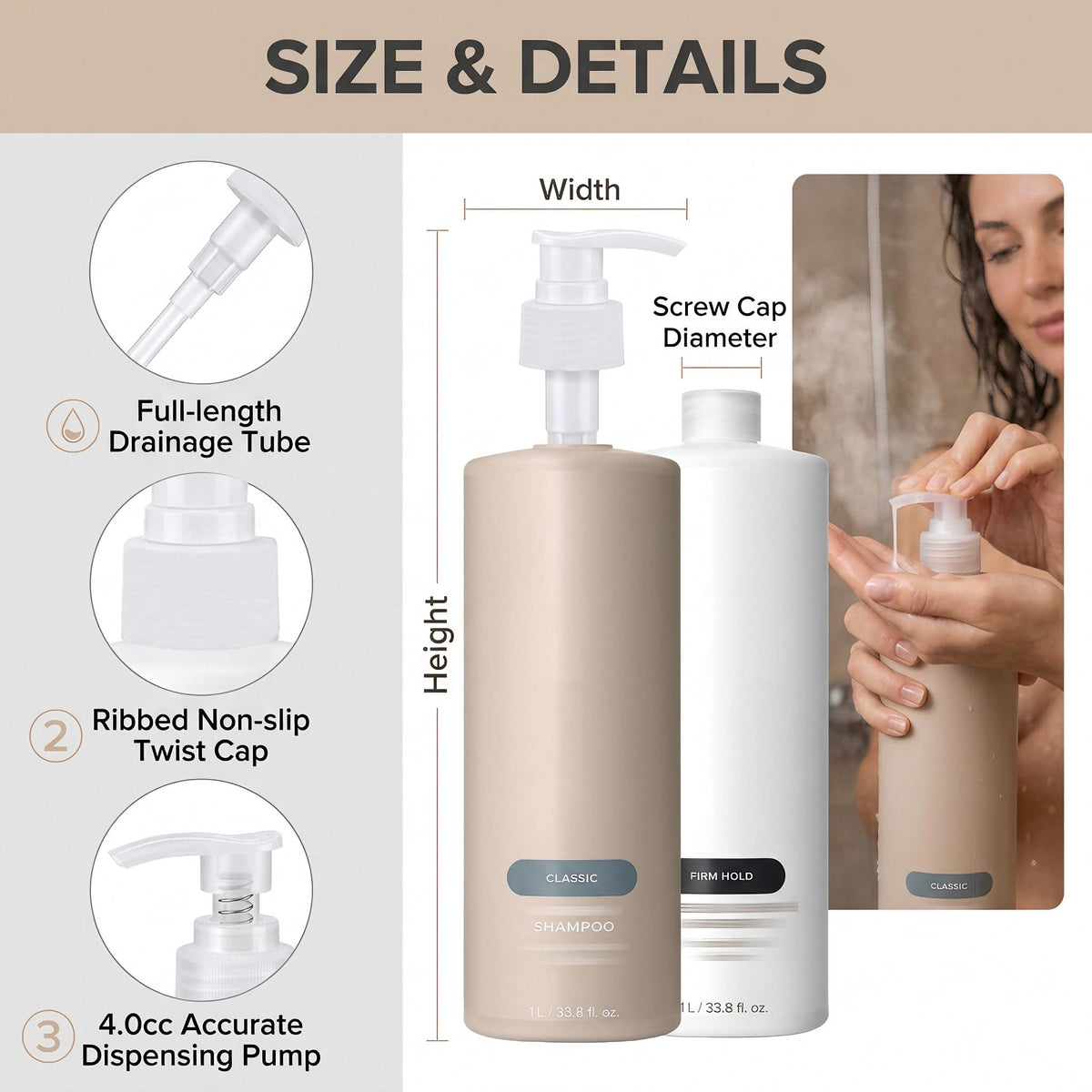White Smoke 2 Pack Liter Pump for Paul Mitchell Shampoo and Conditioner 1 L / 33.8 oz Bottles, Pump for Paul Mitchell Shampoo 33.8 oz Pumps Dispenser