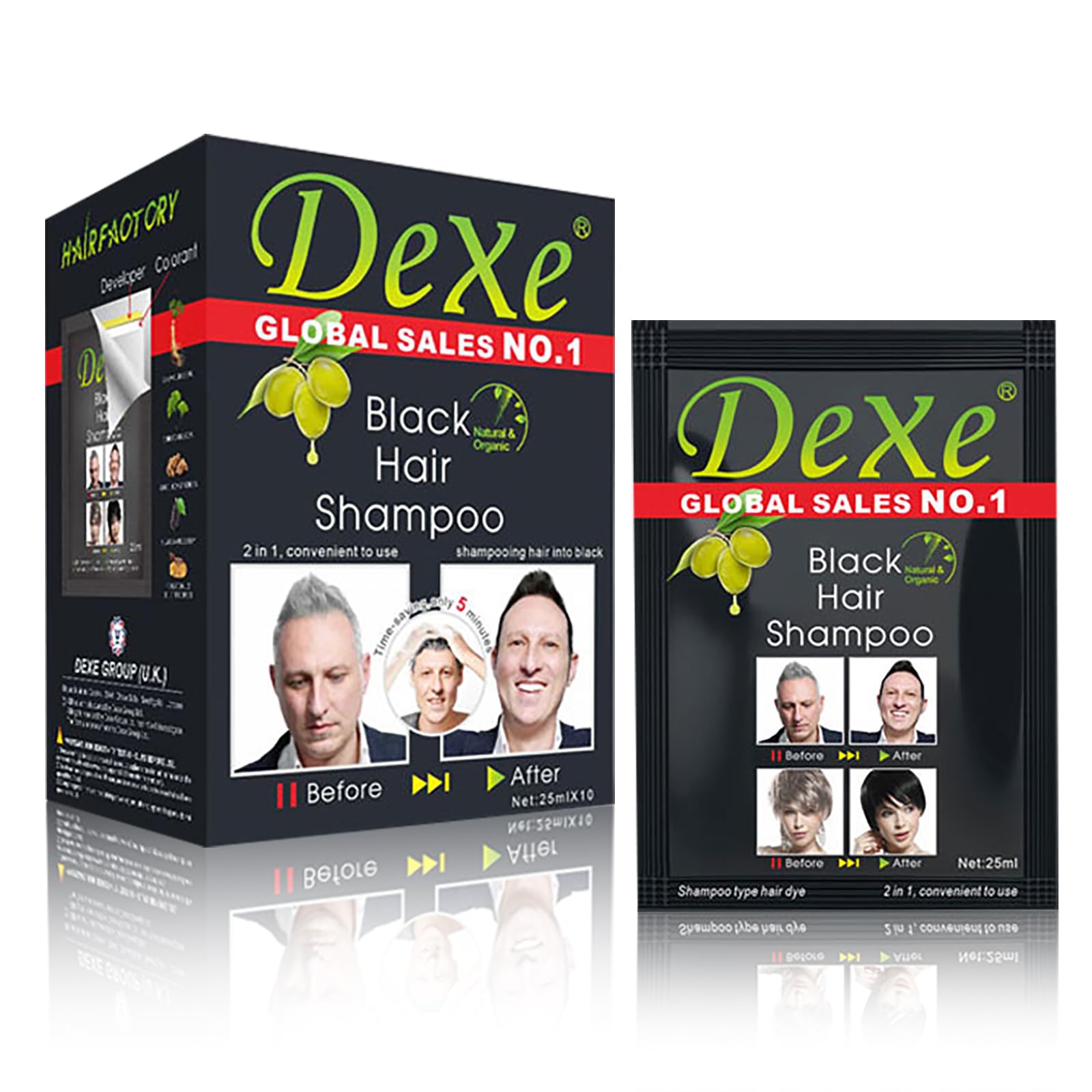 White Smoke 10 PCS Dexe Black Hair Shampoo Instant Hair Dye for Men Women Black Color - Simple to Use - Hair Dye Permanent - Last 30 days - Natural Ingredients, Hair Dye Shampoo Great Choice for Woman&Man