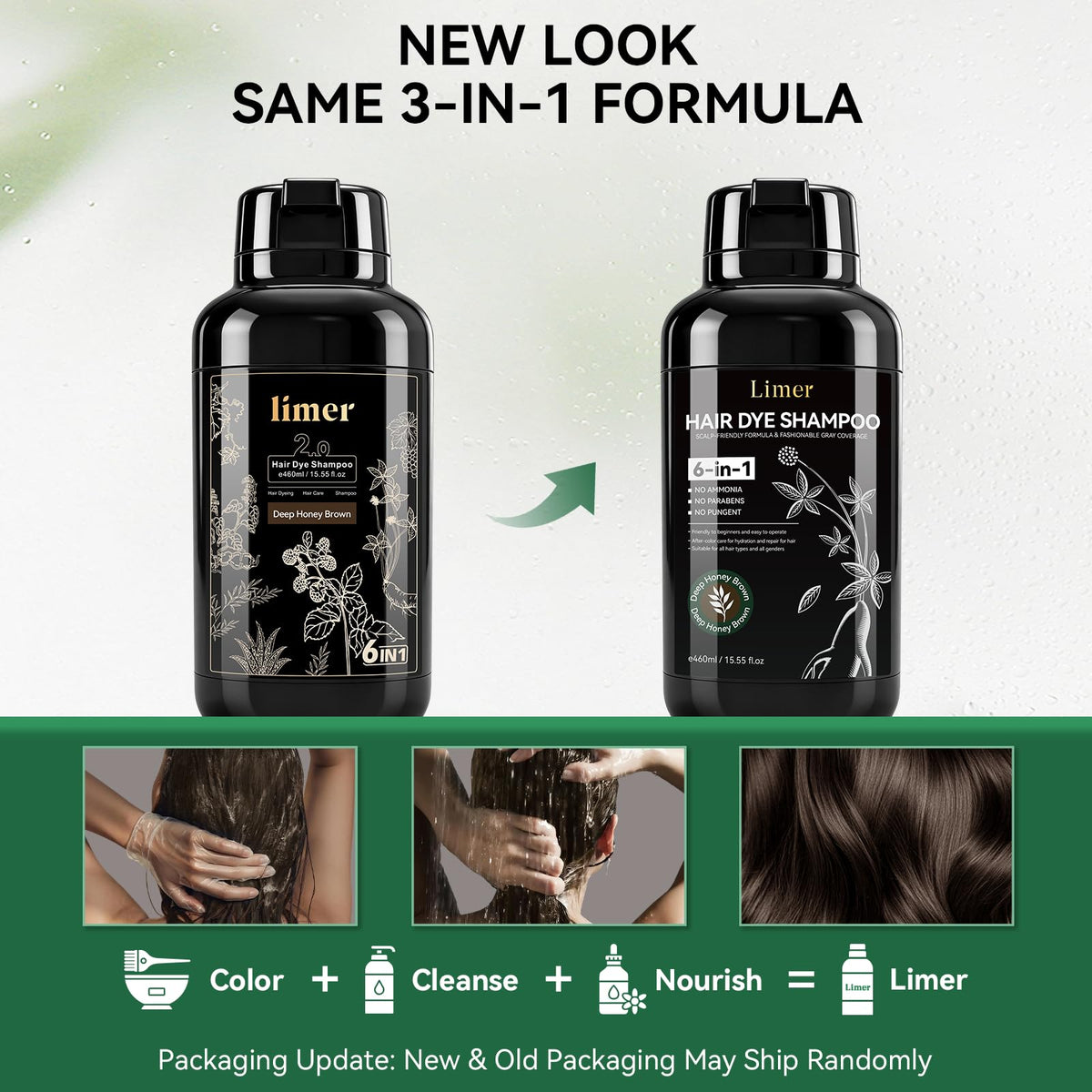 White Smoke Limer Deep Honey Brown Hair Dye Shampoo for Women Men, 3 in 1 Color Shampoo