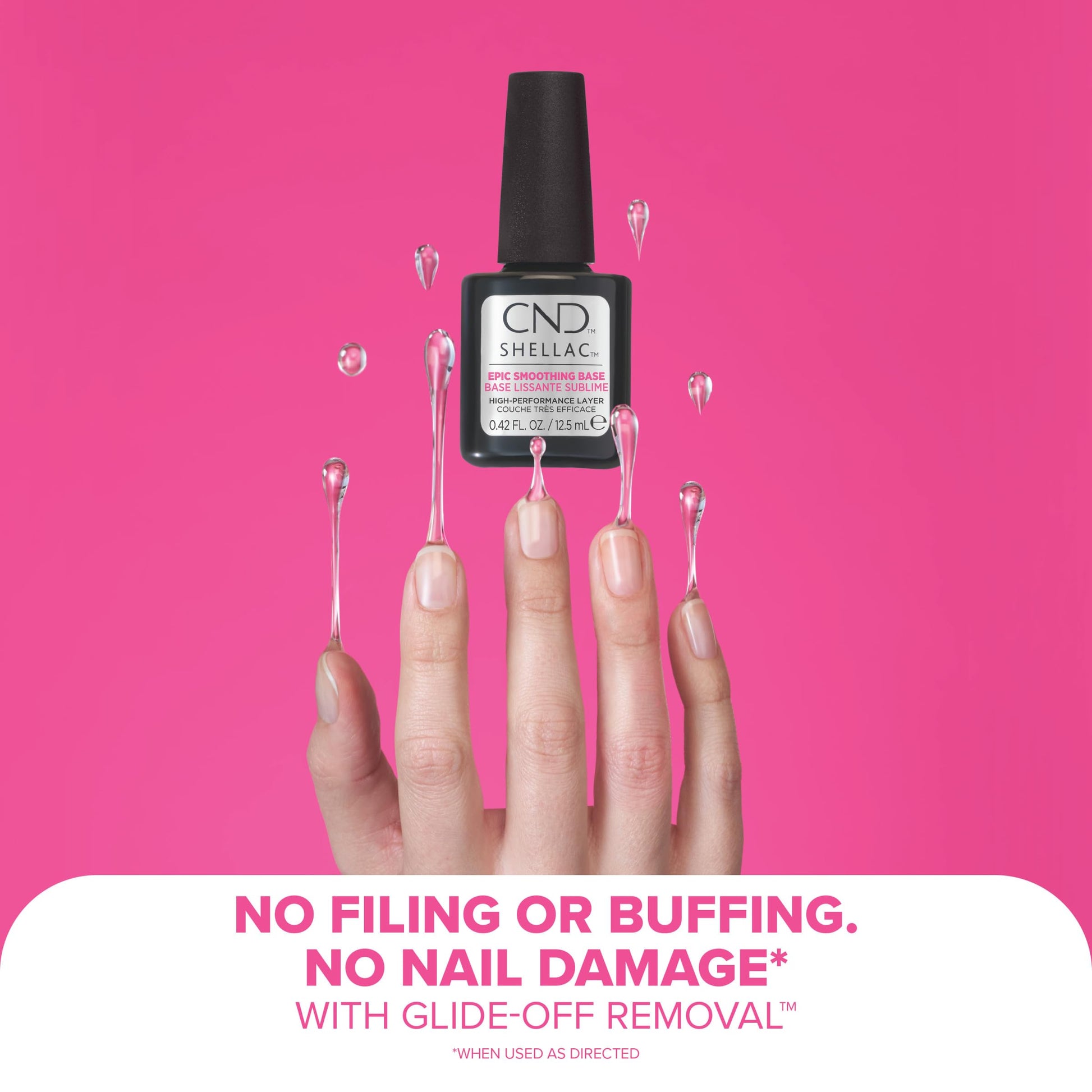 Pale Violet Red CND SHELLAC Epic Smoothing Gel Nail Base Coat, Strengthening Formula for Long Lasting Wear, 10x Thicker Appearance than Original, 0.42 fl oz