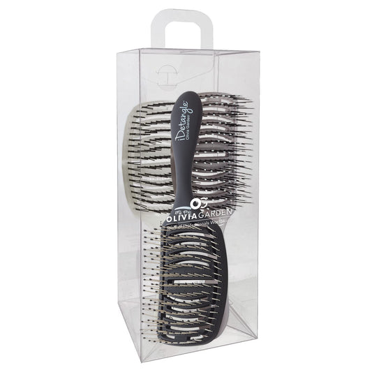Light Gray Olivia Garden iDetangle Brush for Wet and Dry Hair - Detangler Brush for Women and Men - Adjusts Tension by Hair Type - For Curly, Wavy or Straight - Flexible Vented Head - 3-Piece Kit