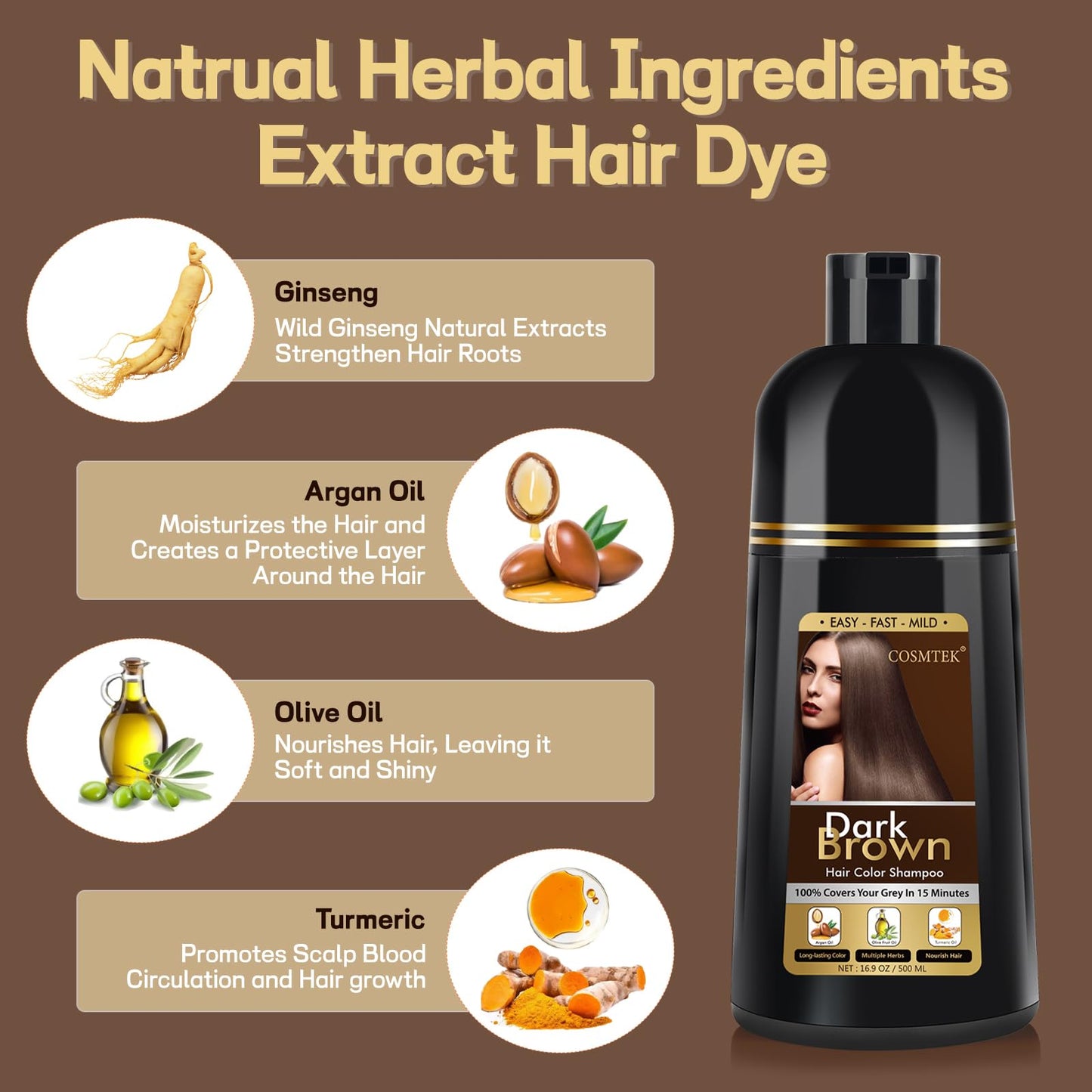 Dark Olive Green BOJICA Dark Brown Hair Dye Shampoo, Hair Color Shampoo for Women, 3 in 1 Hair Dye for Gray Hair 100% Grey Hair Coverage/Instant/Herbal Ingredients 17.6 OZ