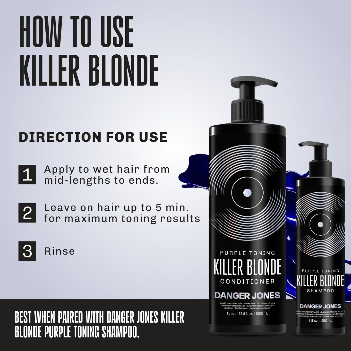 Light Gray Danger Jones Killer Blonde Purple Toning Conditioner – Conditions While Neutralizing Brass, Smooths & Softens Hair – Hydrating Purple Conditioner for Blonde, Bleached & Grey Hair - 1L