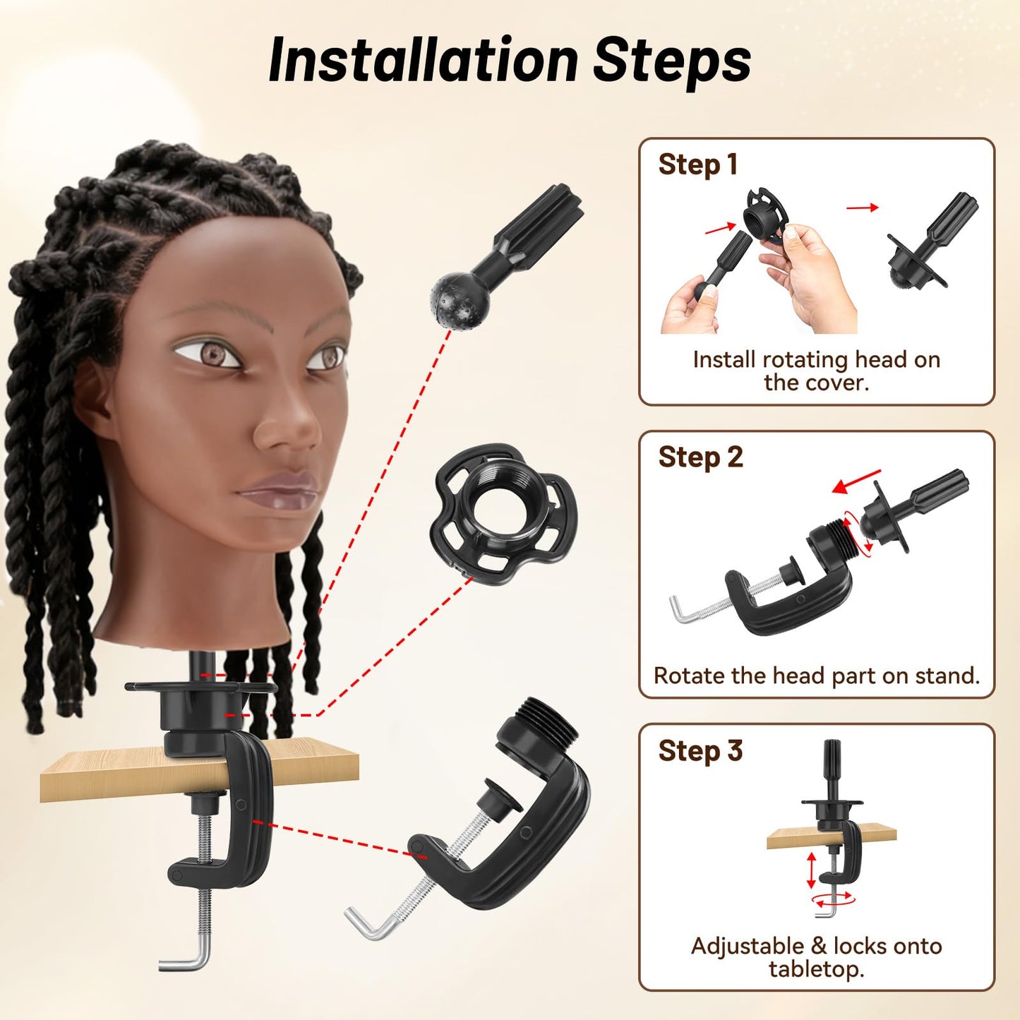 White Smoke Yekavo 20" Mannequin Head Human Hair with Tripod Stand, 90% Real Hair Cosmetology Black Manikin Doll Head for Hairdresser Practice Braiding with Stand Set