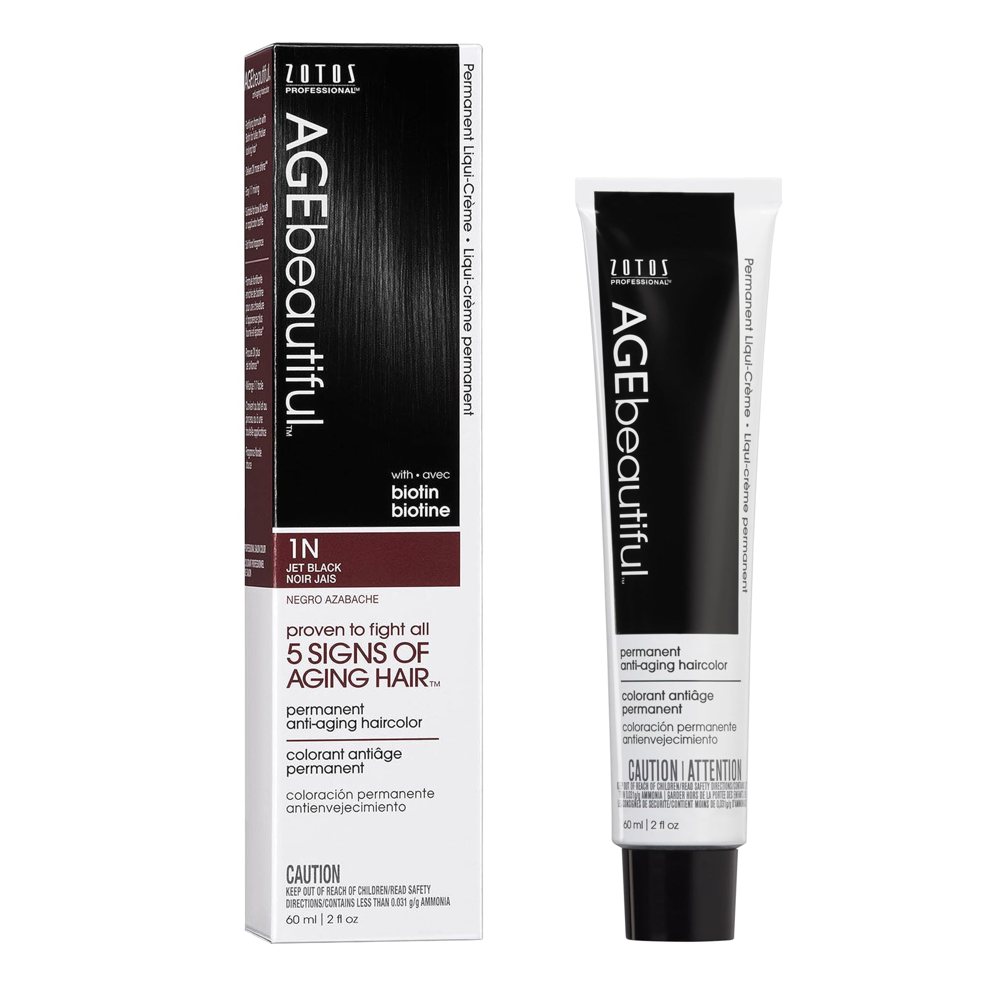 White Smoke AGE beautiful Permanent Hair Color Dye Liqui Creme | 100% Gray Coverage | Anti-Aging Haircolor | Biotin for Thicker, Fuller Hair | Professional Salon Coloring | 1N Jet Black