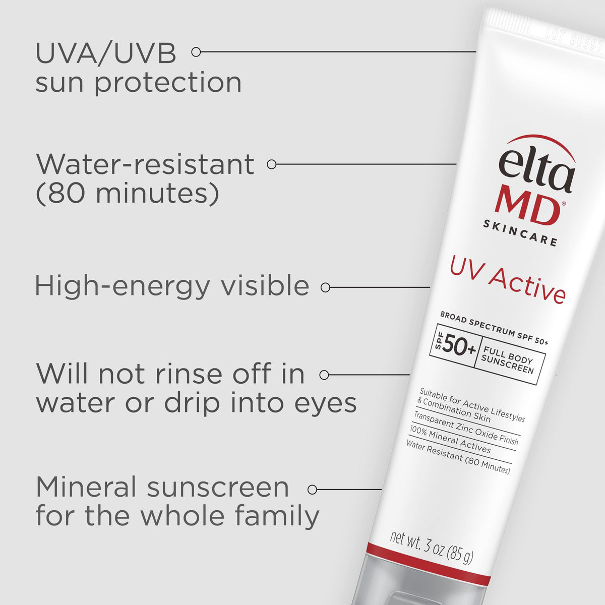 Lavender EltaMD UV Active 100% Mineral Sunscreen with Zinc Oxide, SPF 50+, 3 oz