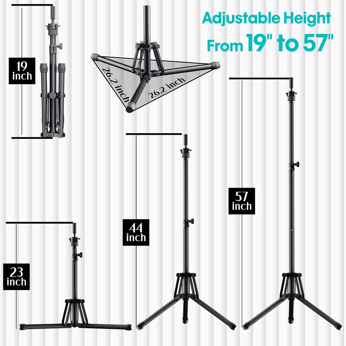 White Smoke GSOW Wig Stand Tripod - Reinforced Metal Mannequin Head Stand with Tool Tray, Adjustable Height 31" - 57" Wig Head Stand for Styling Cosmetology Hairdressing Training with Wig Caps T-Pins Hair Clips