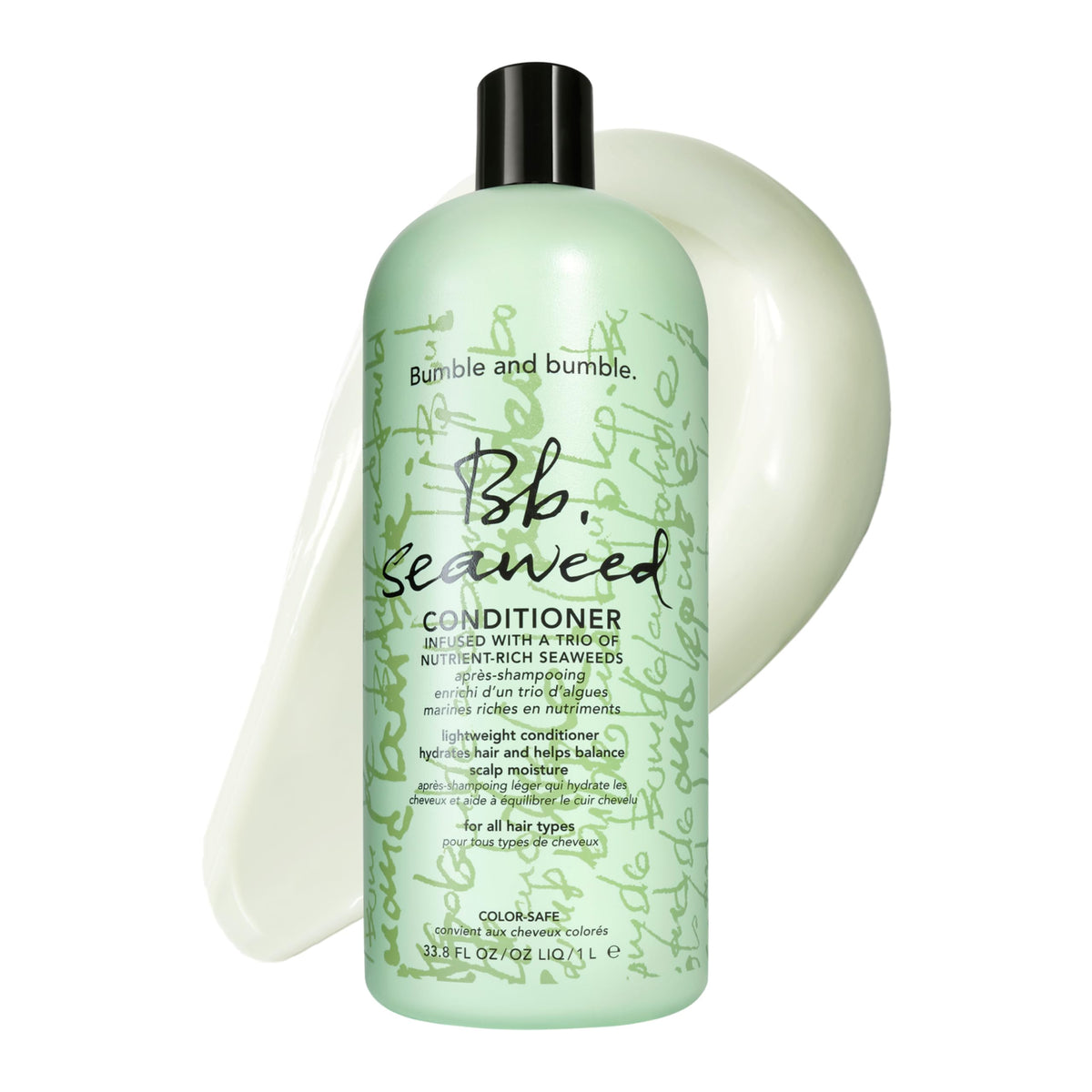 White Smoke Bumble and bumble. Seaweed Hydrating Conditioner | Daily Lightweight Moisture | Smooths and Reduces Frizz | For Fine to Medium Curly, Wavy, Straight Hair | Liter Size, Pump Sold Separately, 33.8 Fl Oz