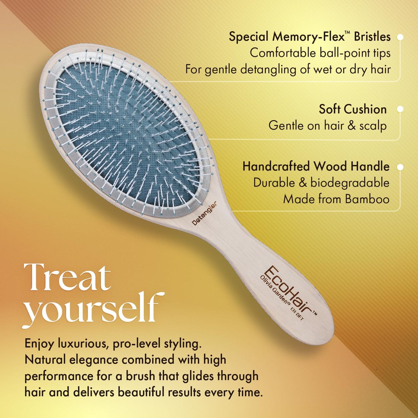 Sandy Brown Olivia Garden EcoHair Bamboo Hair Brush, Detangler, EH-DET