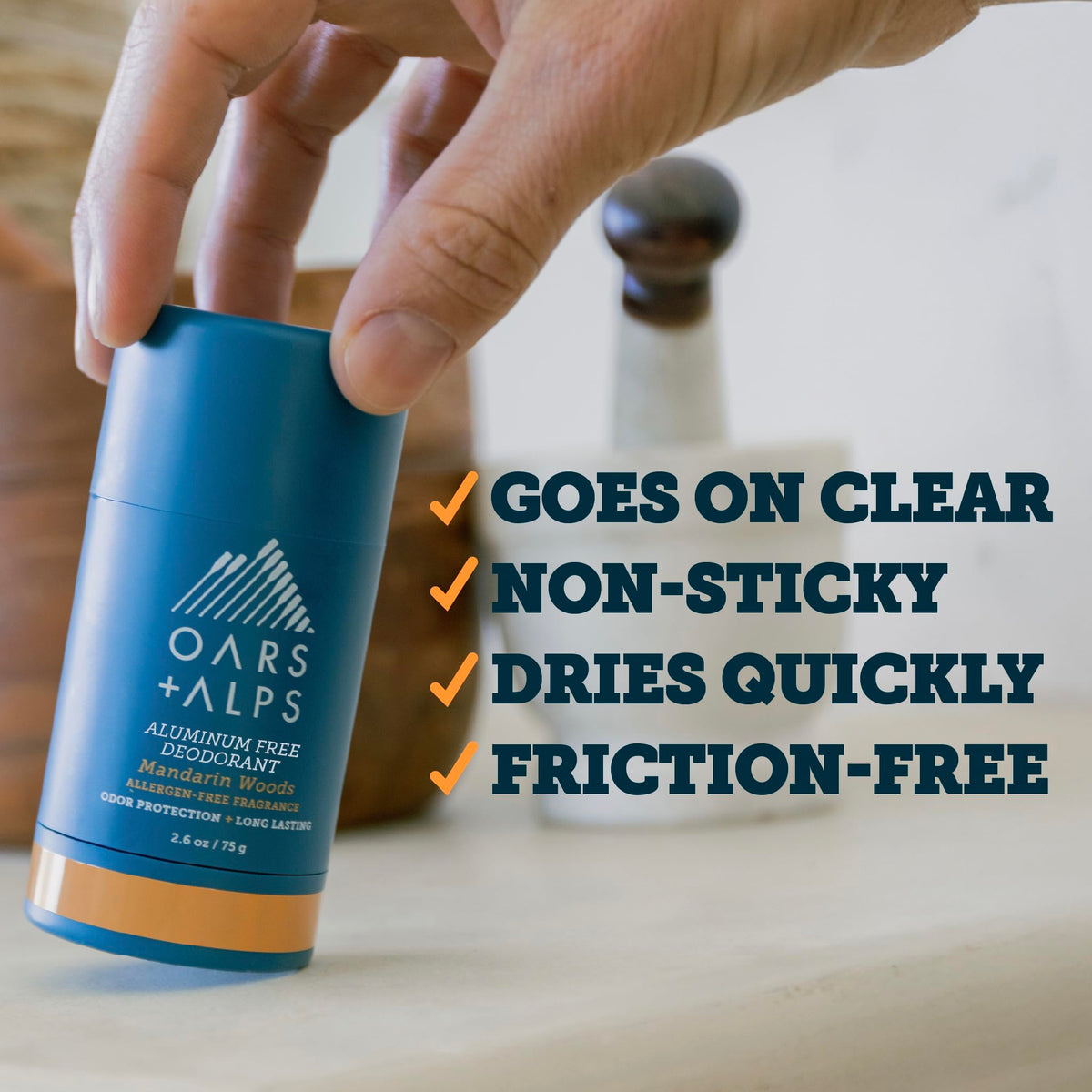 Light Gray Oars + Alps Aluminum Free Men's Deodorant, Clear + No Residue, 2pk, 2.6oz