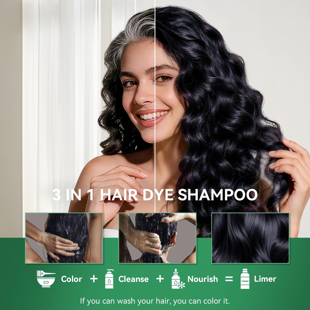 Lavender Limer Blue Black Hair Dye Shampoo for Gray Hair, 3 in 1 Hair Color Shampoo