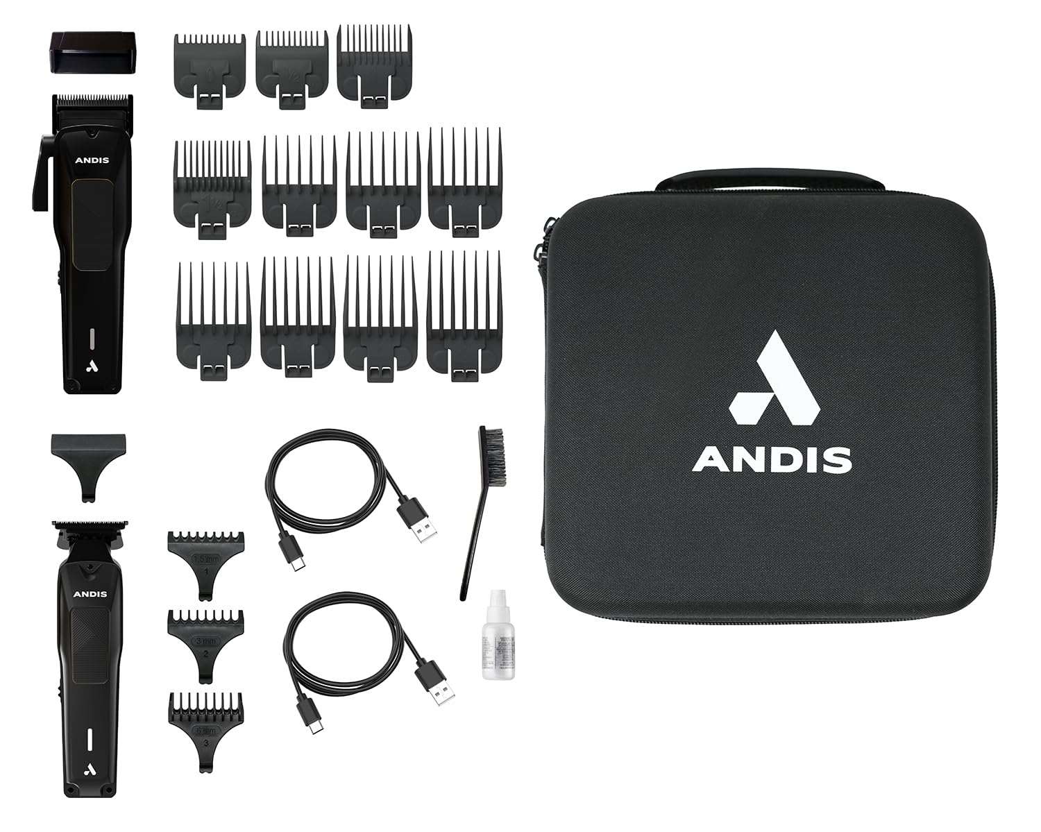 White Smoke Andis 563534 Phenom Clipper & Trimmer Hair Cutting Combo Kit, Professional Barber, Cordless, Beard & Hair, Includes Comb Sets, Lithium-Ion, Black