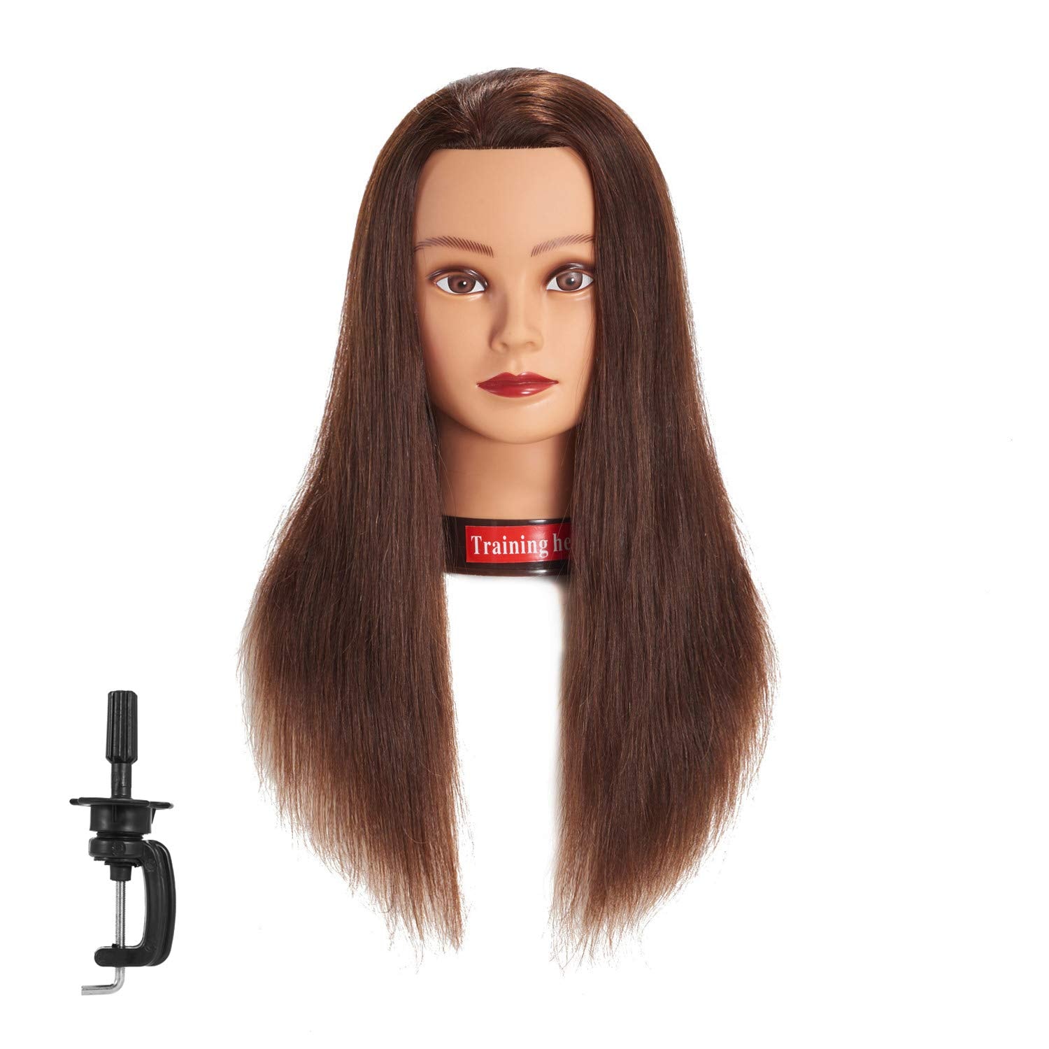 White Smoke Traininghead 20-22" Female 100% Human Hair Mannequin Head Hair Styling Training Head Cosmetology Manikin Head Doll Head for Hairdresser with Free Clamp (Brown)
