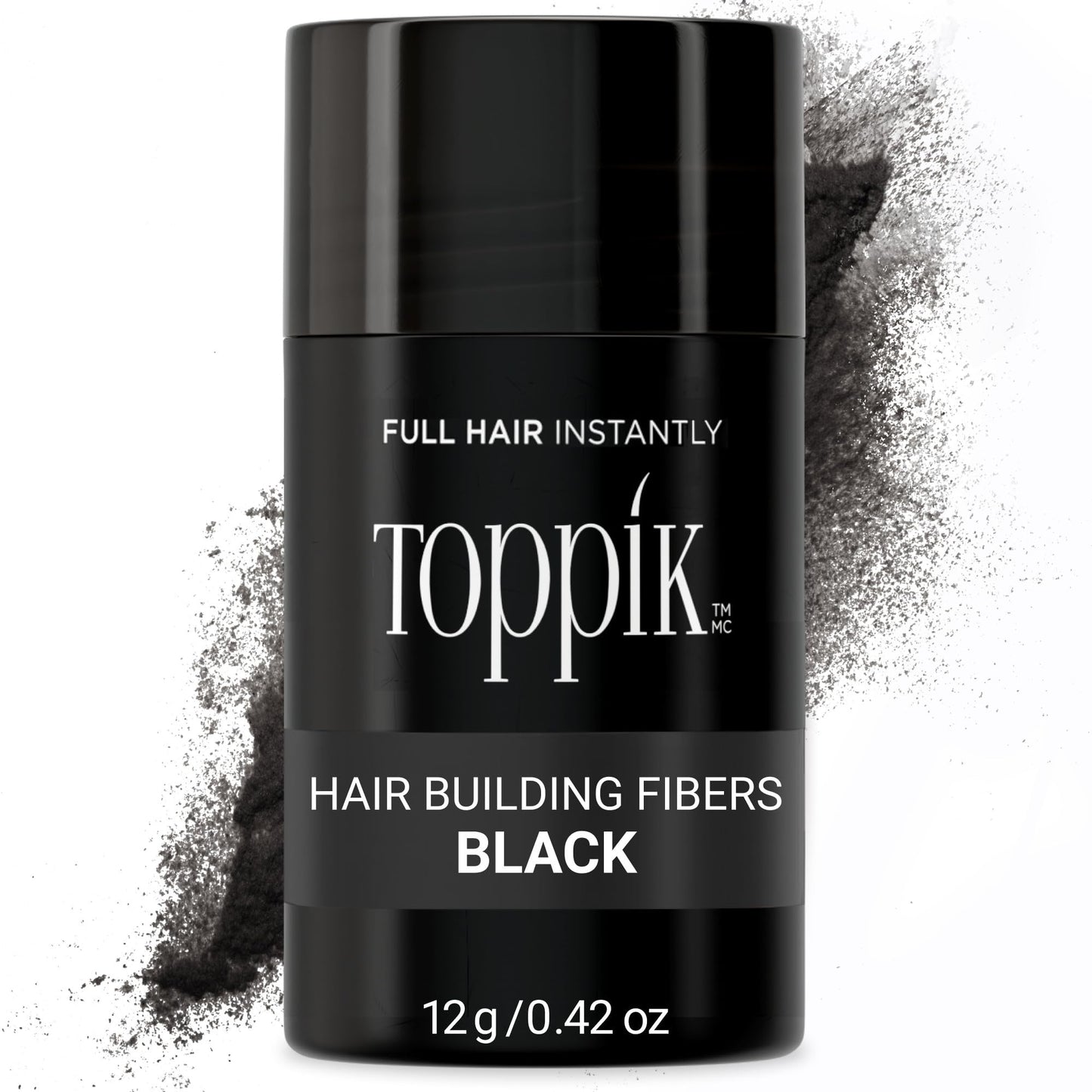 White Smoke Toppik Hair Building Fibers, Black, 12g Fill In Fine or Thinning Hair, Instantly Thicker, Fuller Looking, 9 Shades for Men & Women, Keratin Protein Formula