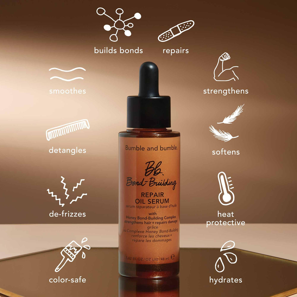 Dark Olive Green Bumble and bumble. Bond-Building Hair Repair Oil Serum Treatment | Reduces Breakage and Frizz| For Damaged Curly, Wavy, Straight Hair Types 1.62 Fl Oz