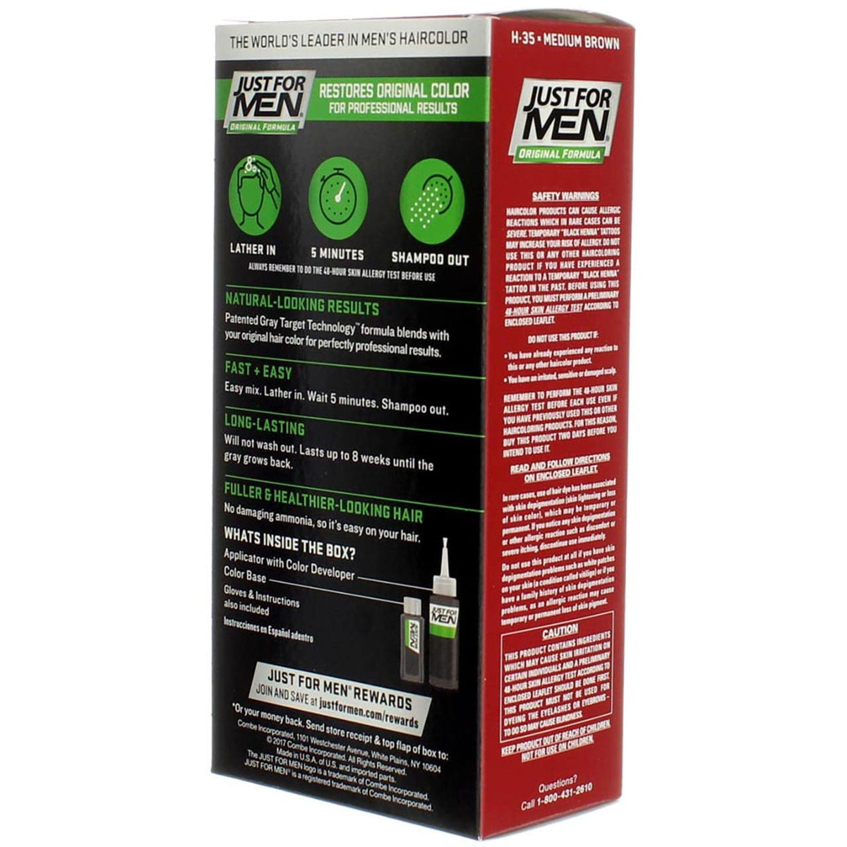 Black JUST FOR MEN Hair Color Medium Brown 35, 1 ea (Pack of 5)