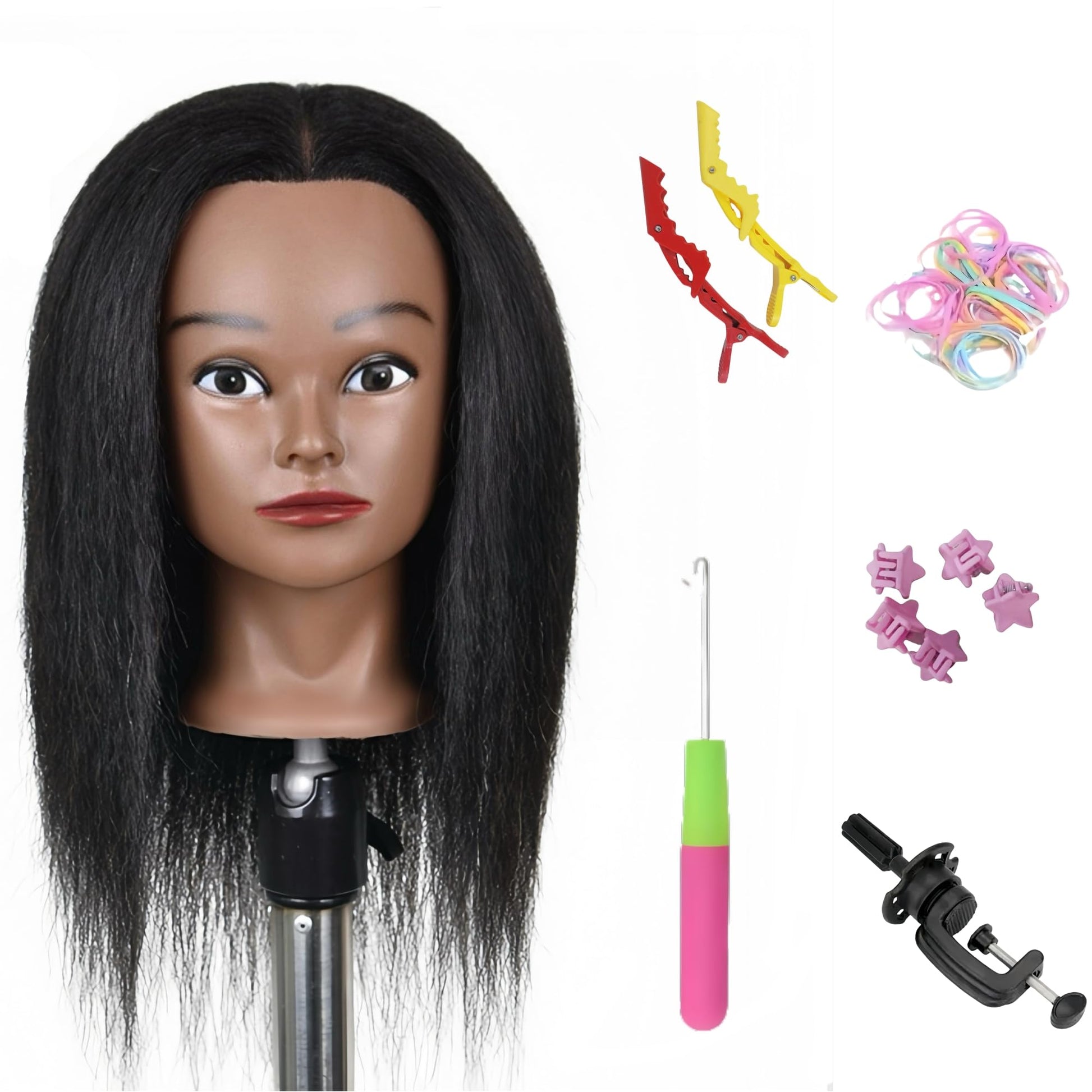 White Smoke 16" Braiding Mannequin Head with Hair, Cosmetology Manicans Full Head Real Hair - Cute Doll Head for Hair Styling Kids Practice Braiding Hair