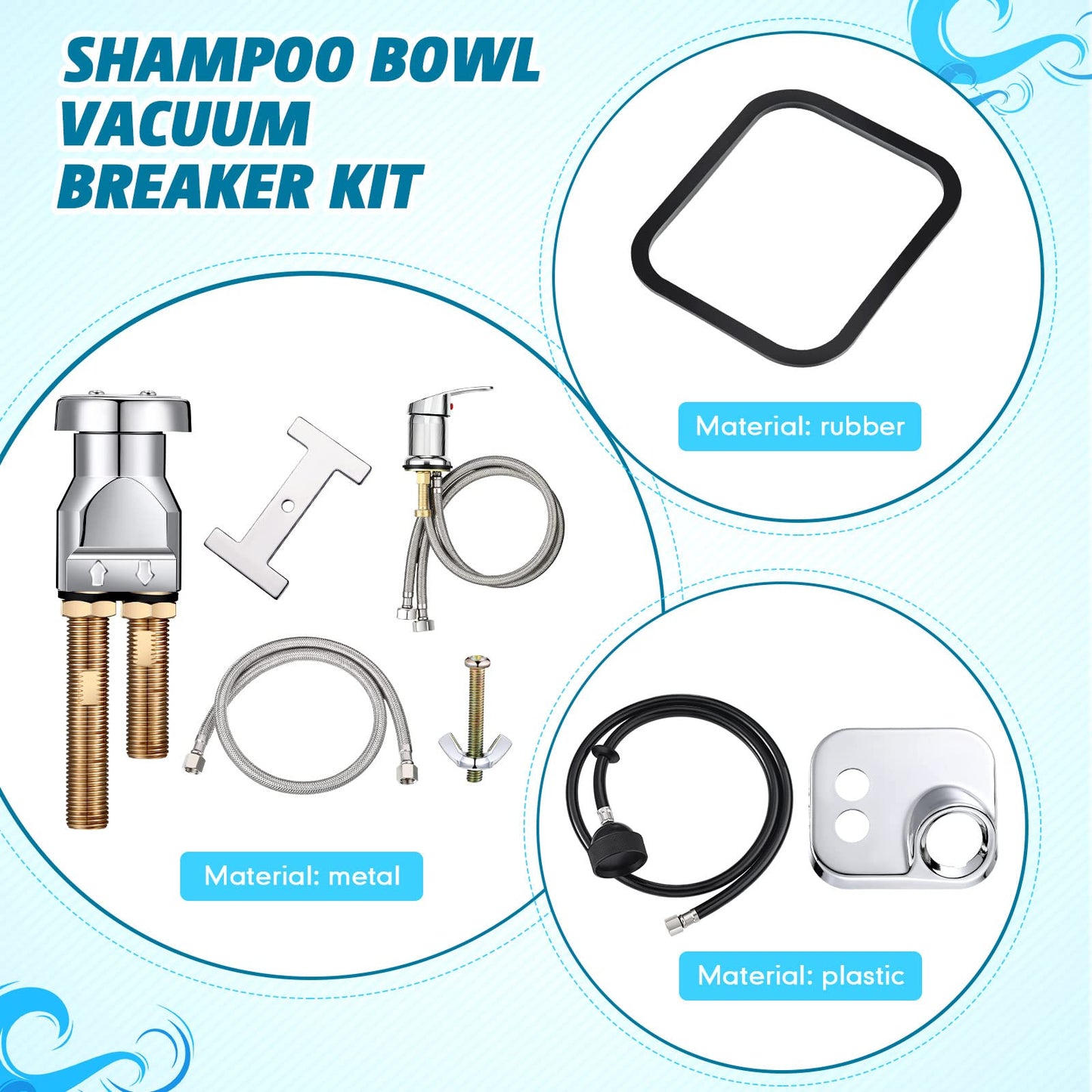 White Smoke Hortsun 8 Pcs Salon Shampoo Bowl Faucet Vacuum Breaker Kit Shampoo Bowl Breaker Vacuum Set Sink Parts Replacement for Home Salon Hair Washing Station, Sink Faucet Sprayer Hose Set
